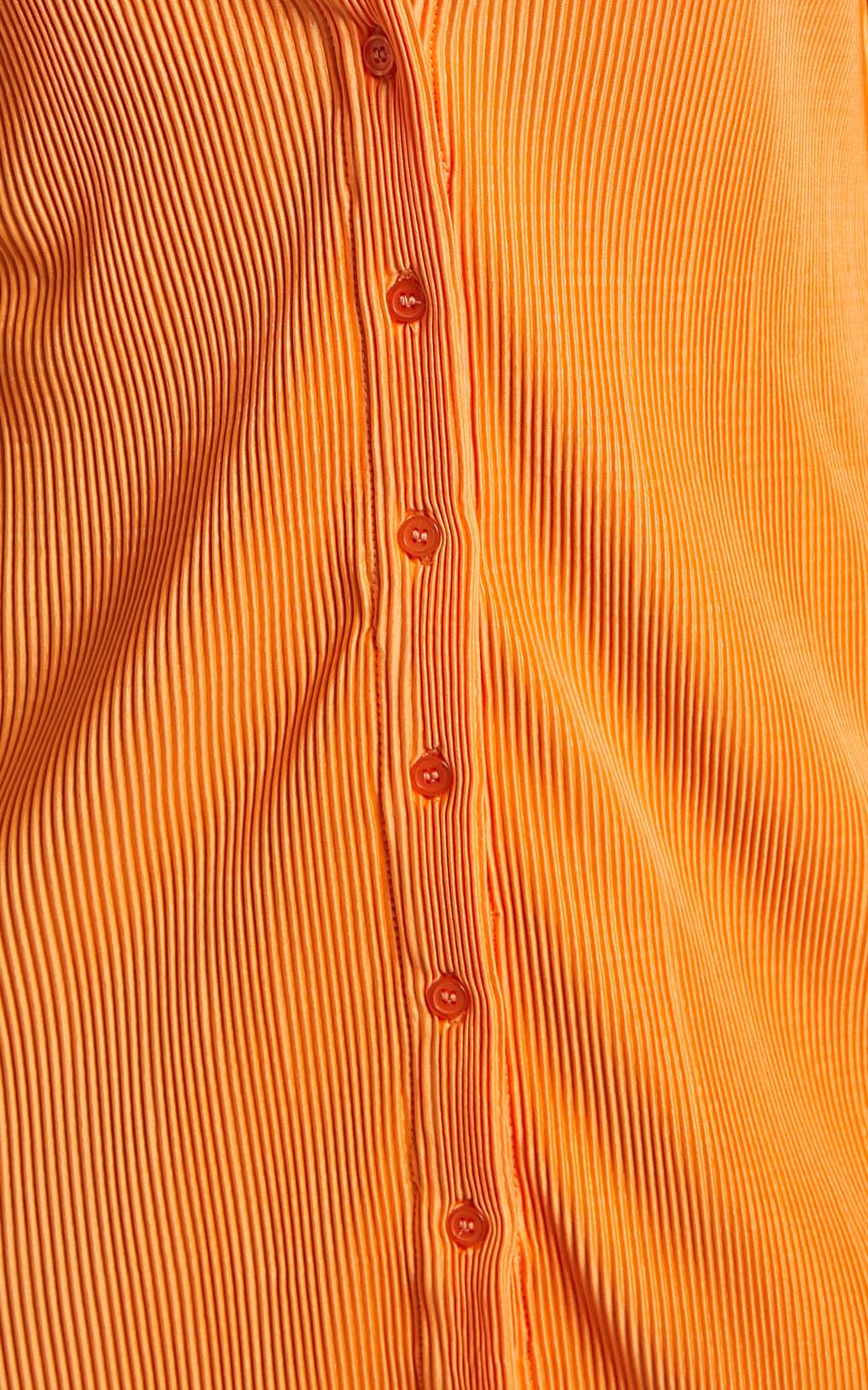 Amarante Mini Dress - Plisse Button Up Shirt Dress in Orange