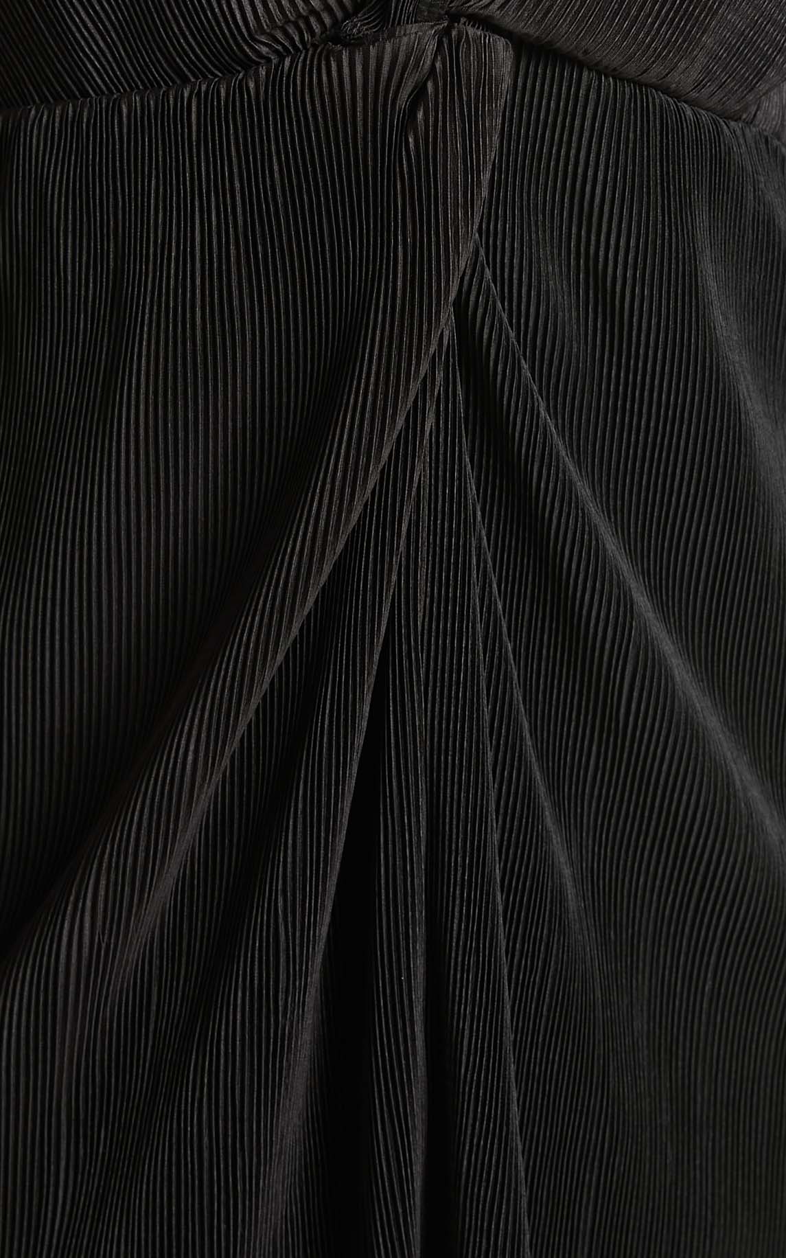 Amarante Mini Dress - Plisse Twist Front Shirt Dress in Black