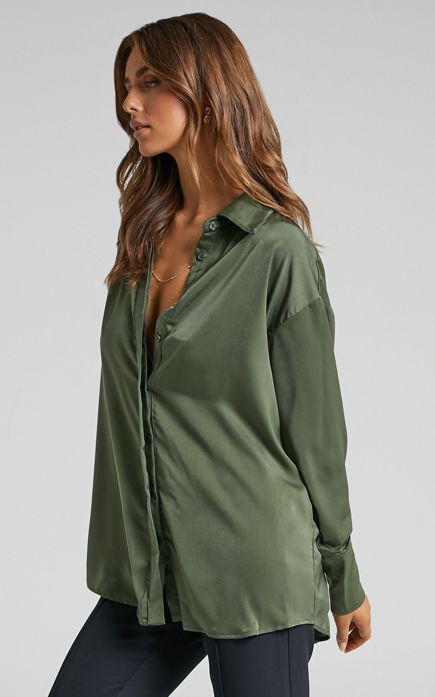 Azurine Shirt - Oversized Button Up Shirt in Olive
