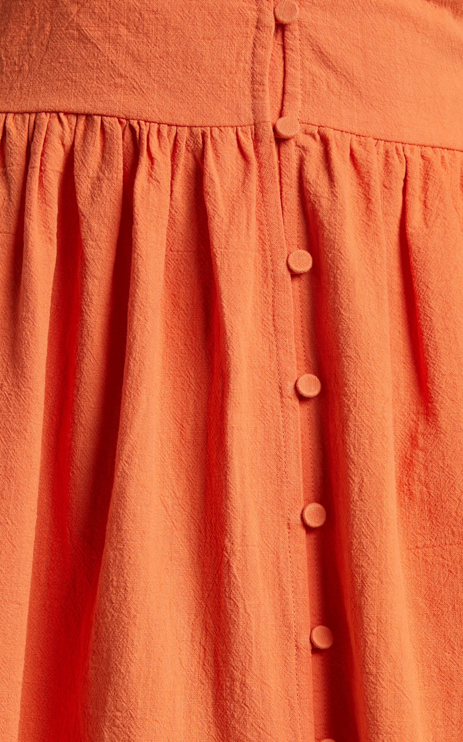 Chalmer Midi Dress - Tie Shoulder V Neck Button Up Dress in Orange