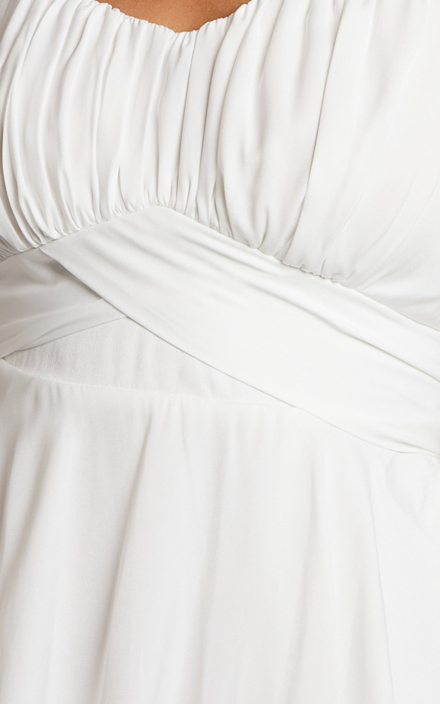 Courtney Playsuit - Off Shoulder Puff Sleeve Ruffle Playsuit in White