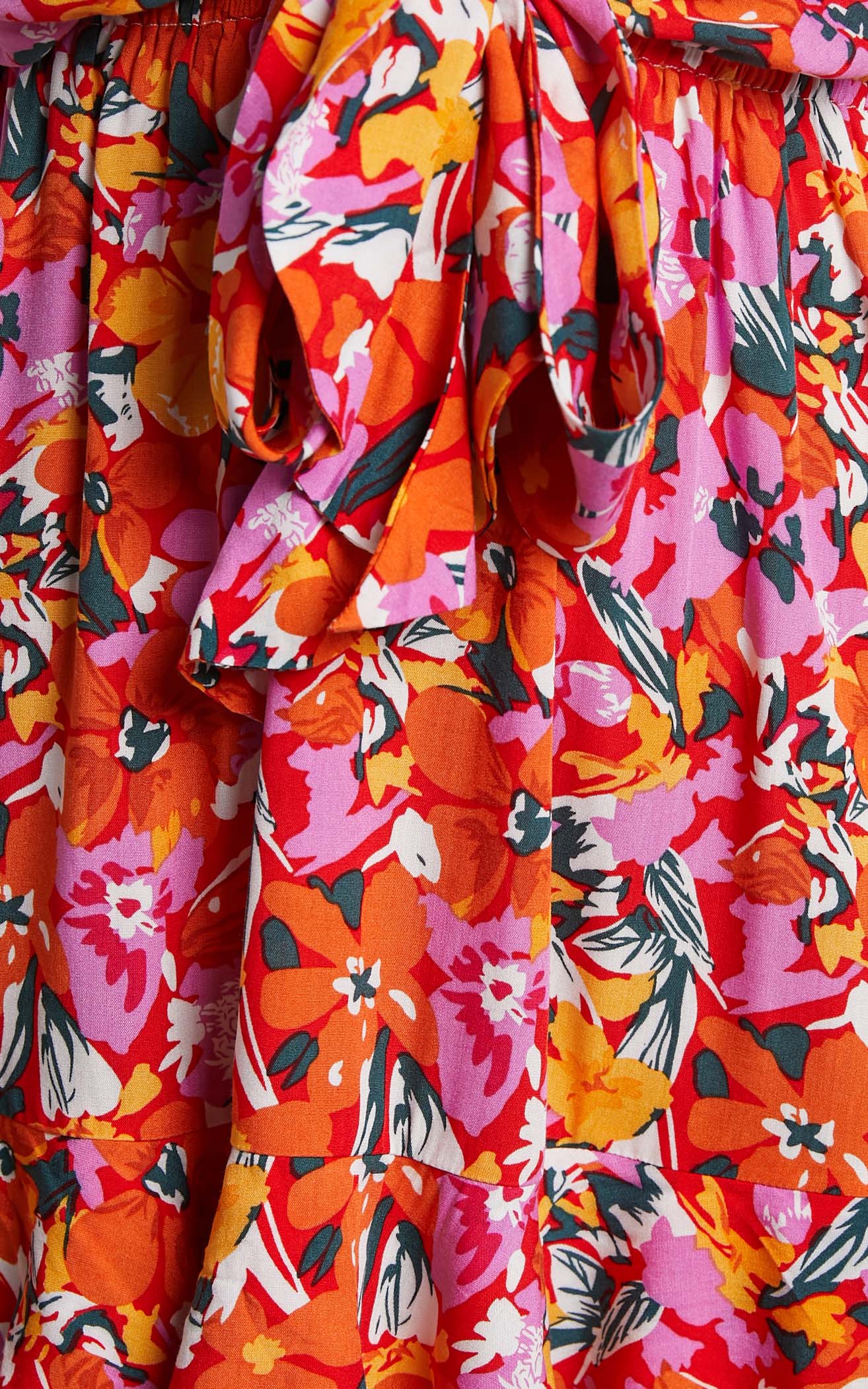 Dyliah Mini Dress - Tie Front Puff Sleeve Mini Dress in Spring Floral