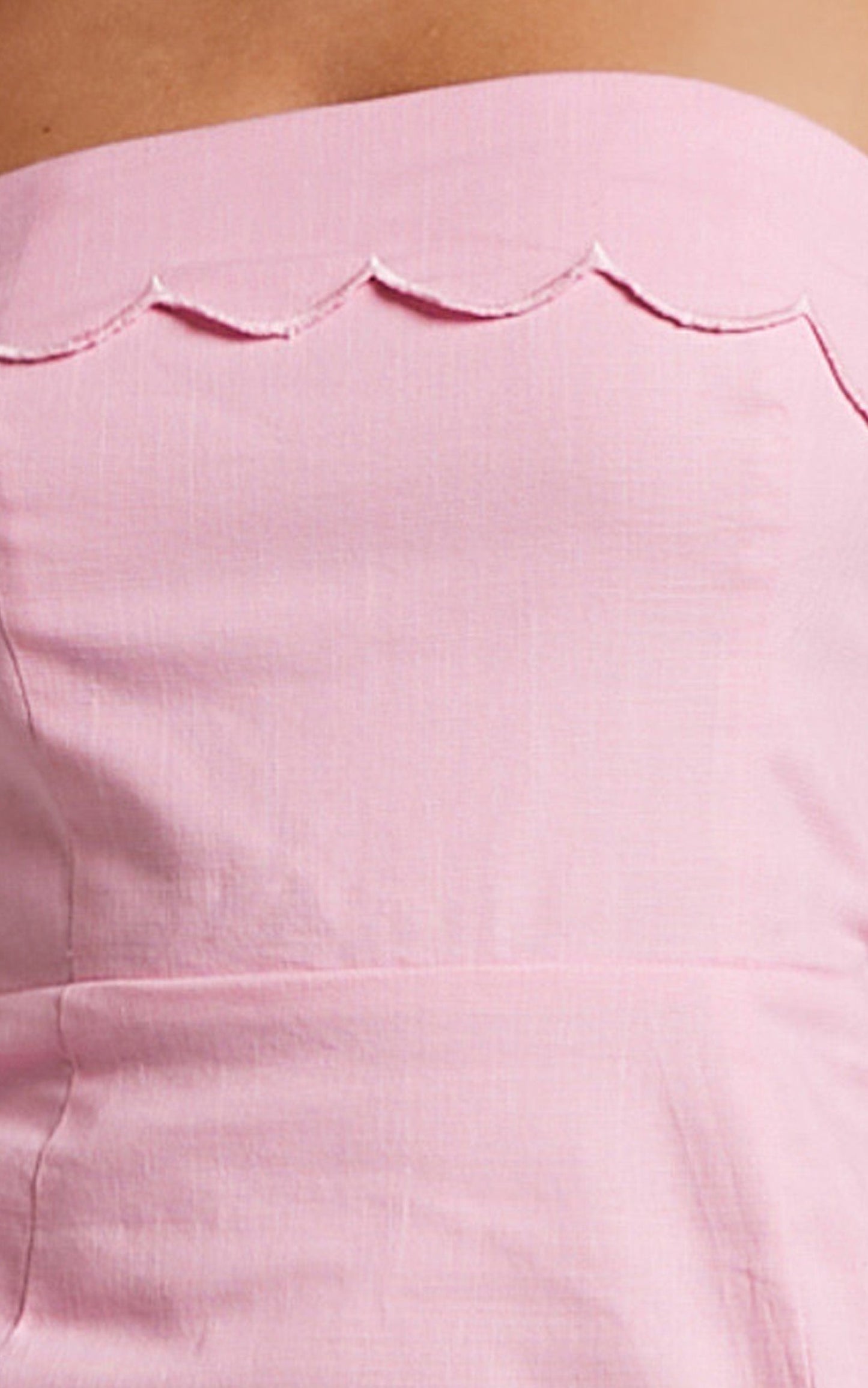 Annita Mini Linen Blend Dress - Scalloped Trim Strapless Dress in Pink