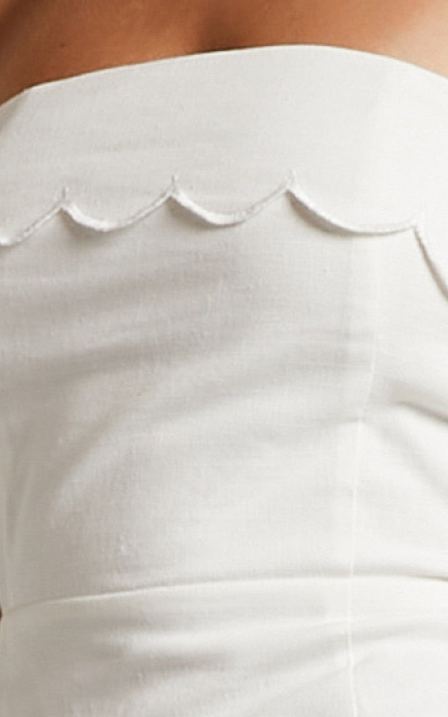 Annita Mini Linen Blend Dress - Scalloped Trim Strapless Dress in White