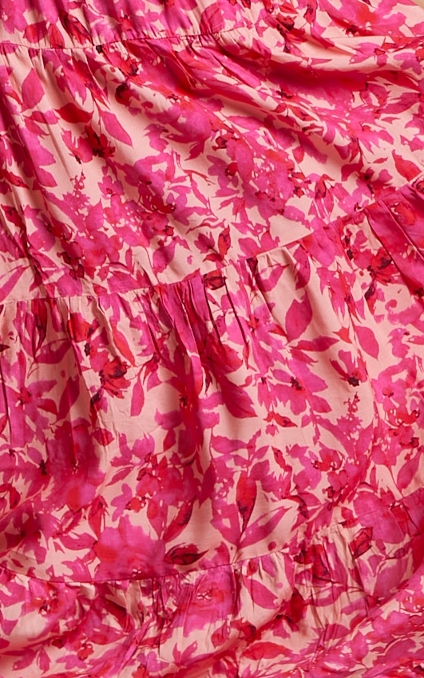 Delilah Midi Dress - Off Shoulder Puff Sleeve Tiered Dress in Pink Floral