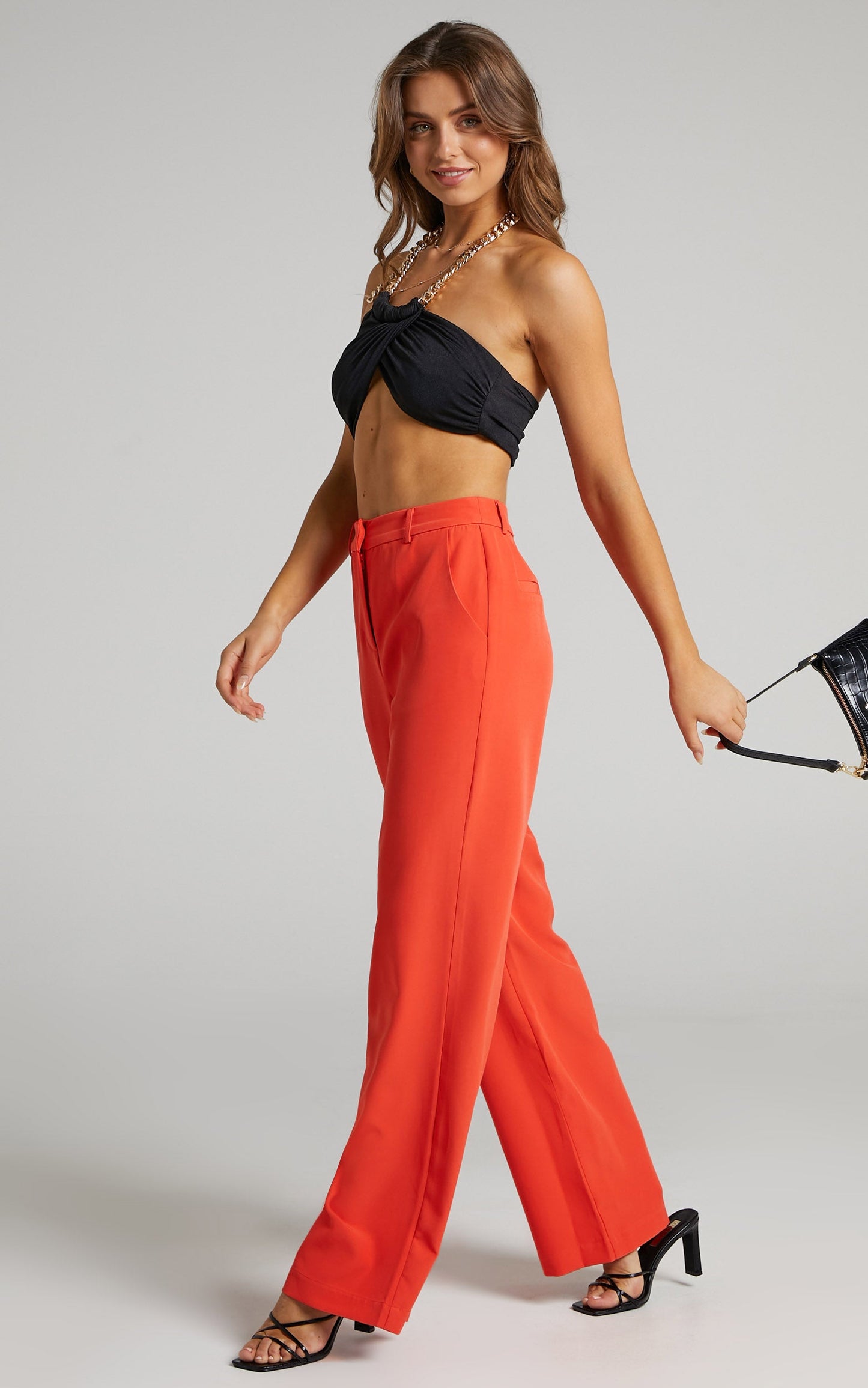 Issy Tailored Wide Leg Pants in Orange
