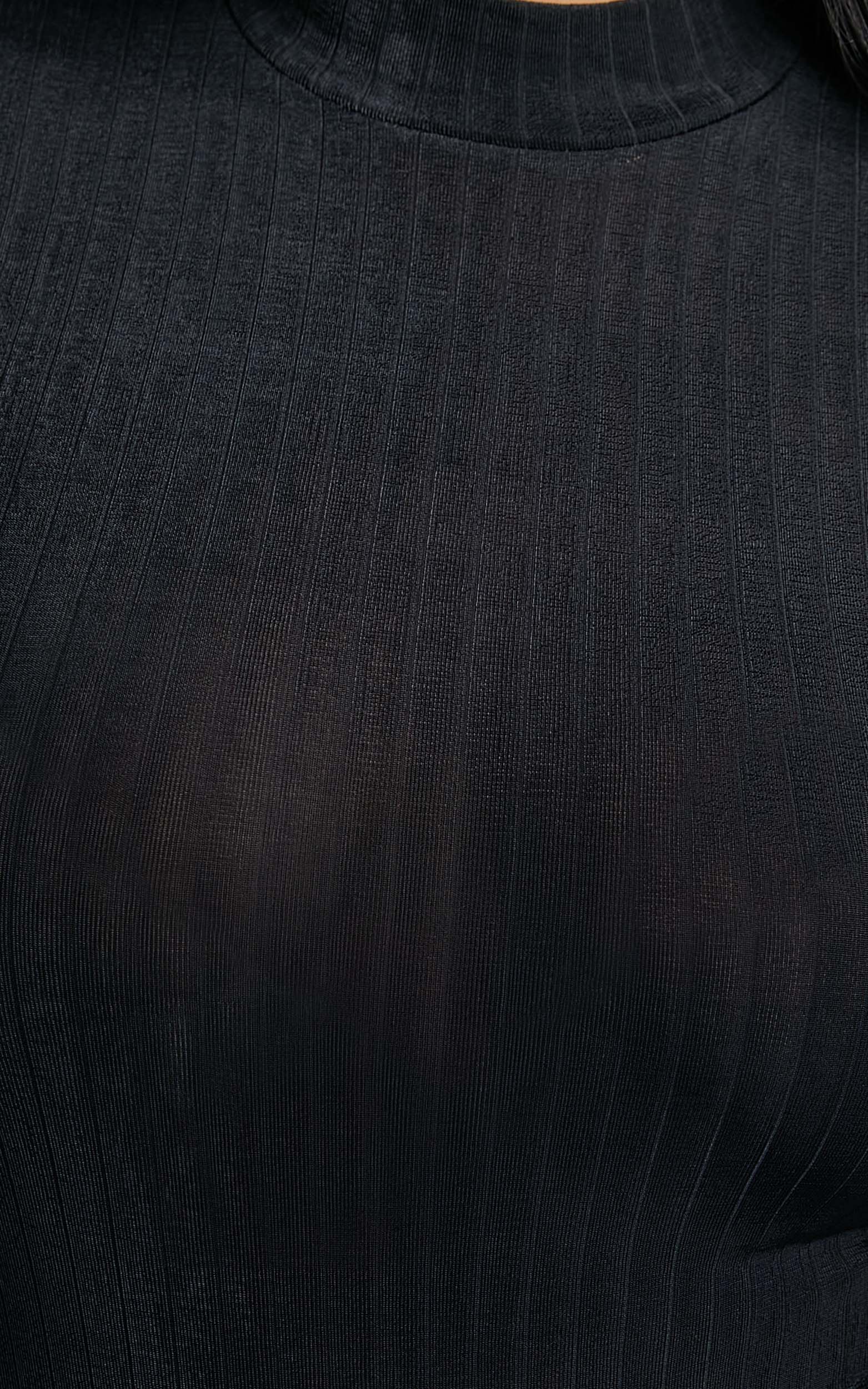 Kaimi Bodysuit - High Neck Long Sleeves Ribbed Bodysuit in Black