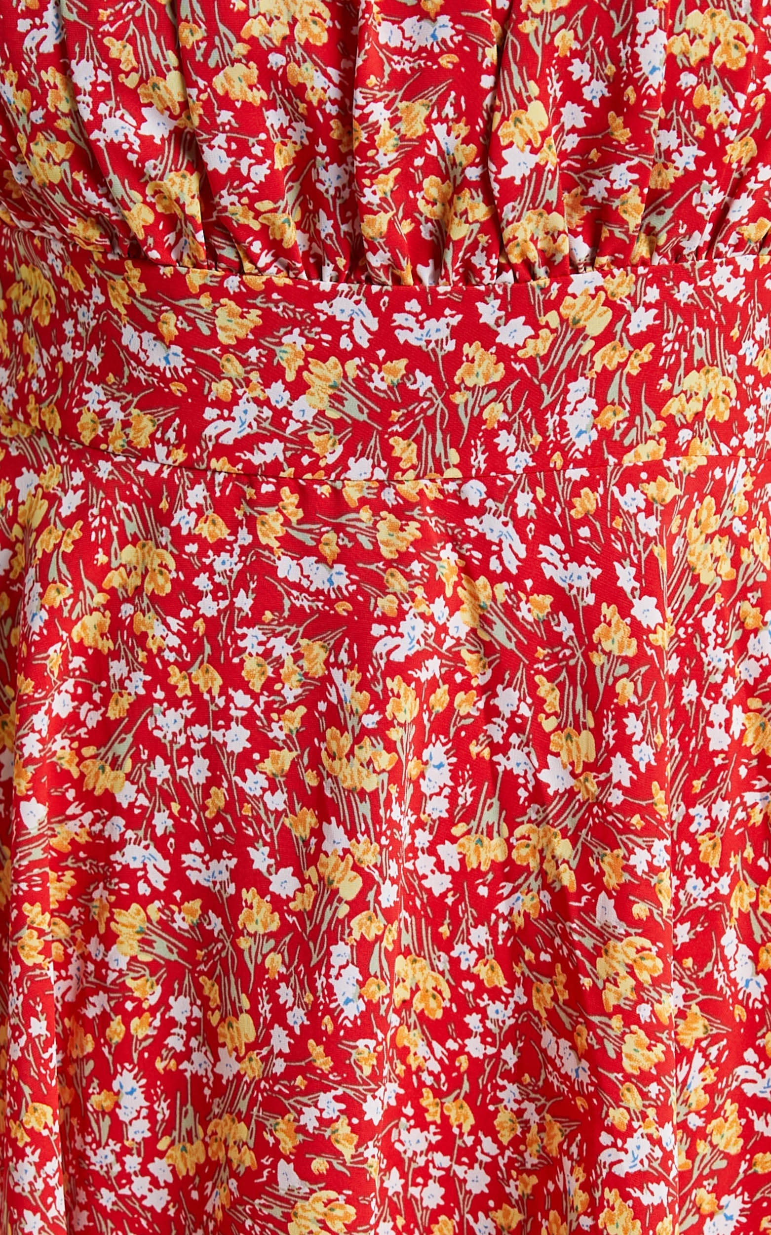 Liahna Mini Dress - Ruched Bust Tie Shoulder A-Line Dress in Red Floral