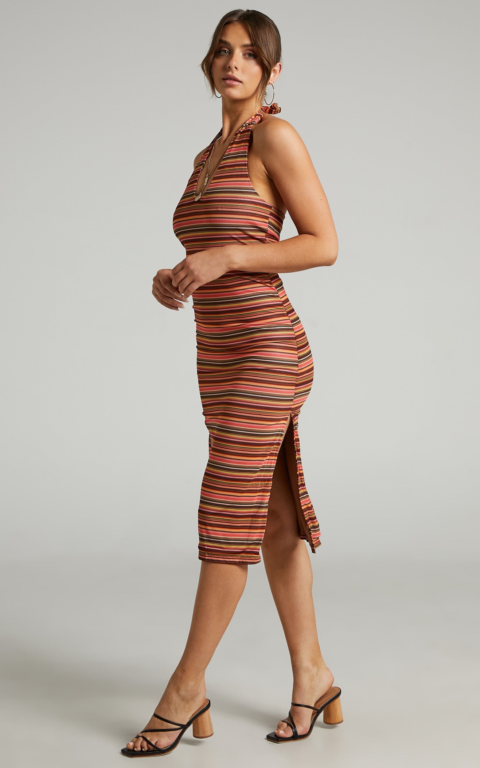Marimar Halter Midi Dress in Multi Stripe