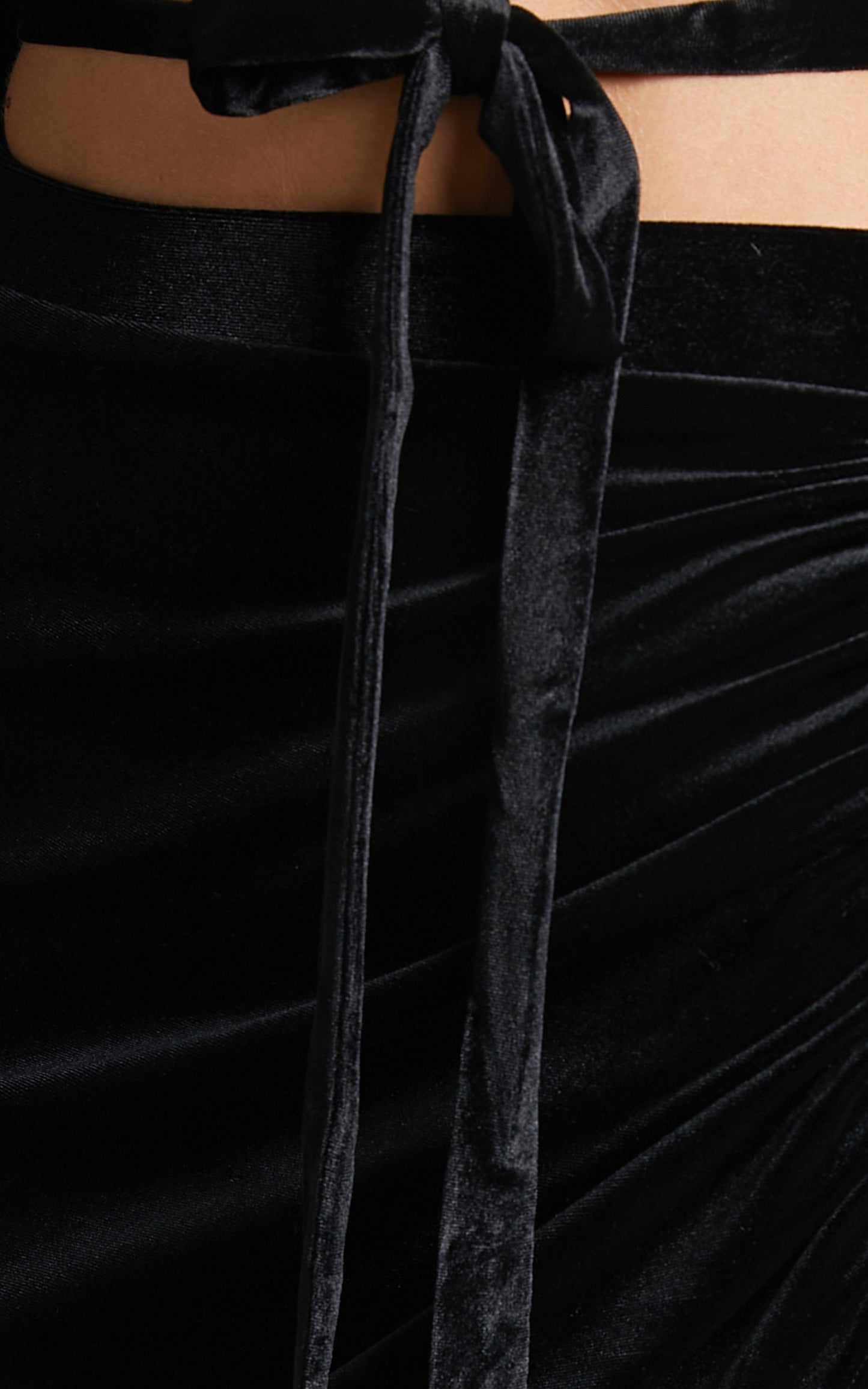Maybelyn Mini Skirt - Velvet Ruched Asymmetric Skirt in Black