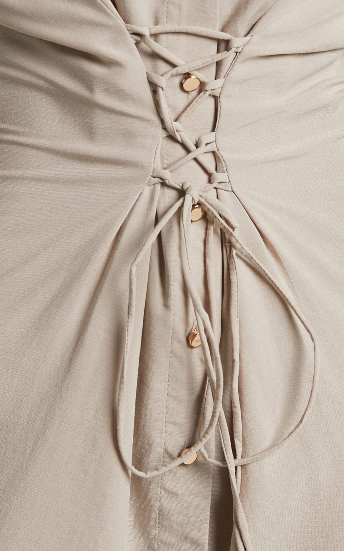 Novabella Mini Dress - Lace Up Button Through Shirt Dress in Natural