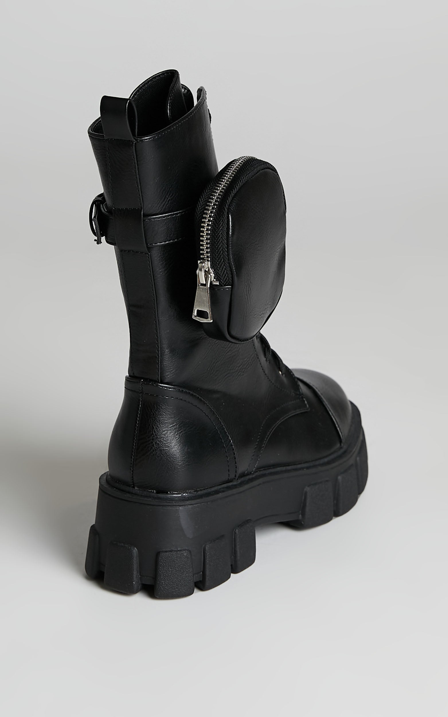 Public Desire - Intention Chunky Sole Pouch Ankle Boots in Black