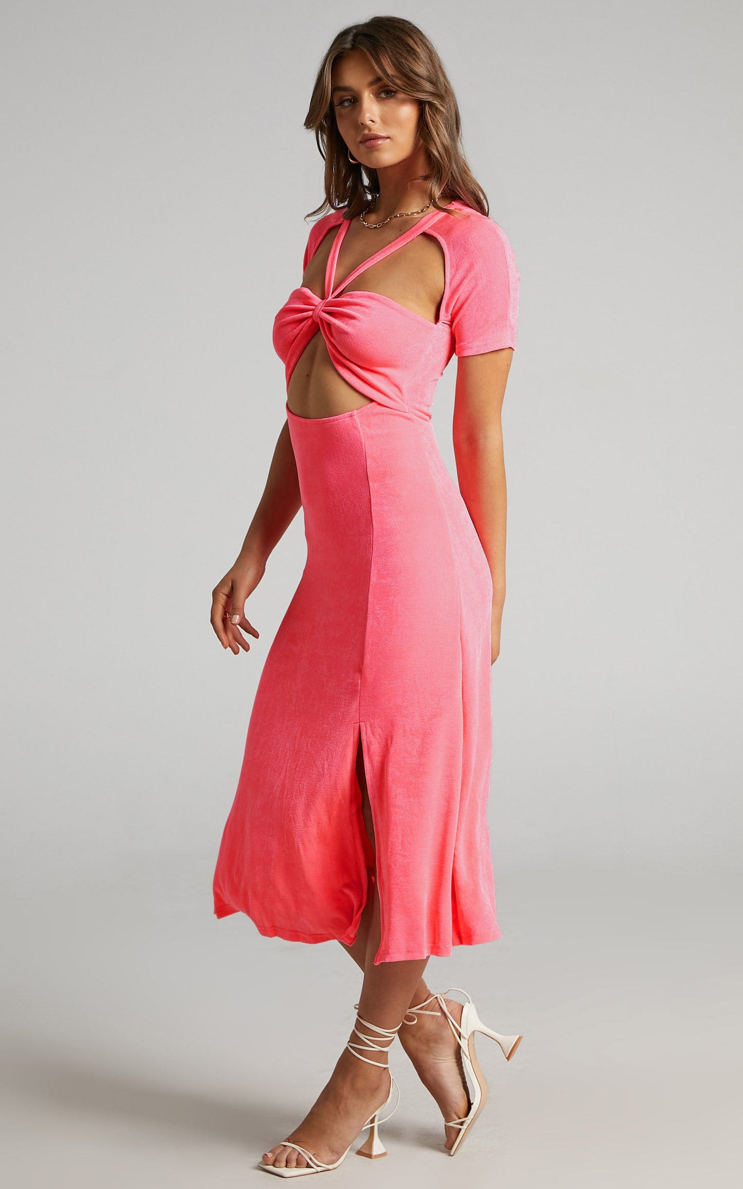 Lyanna Midi Dress - Cut Out Dress in Neon Pink
