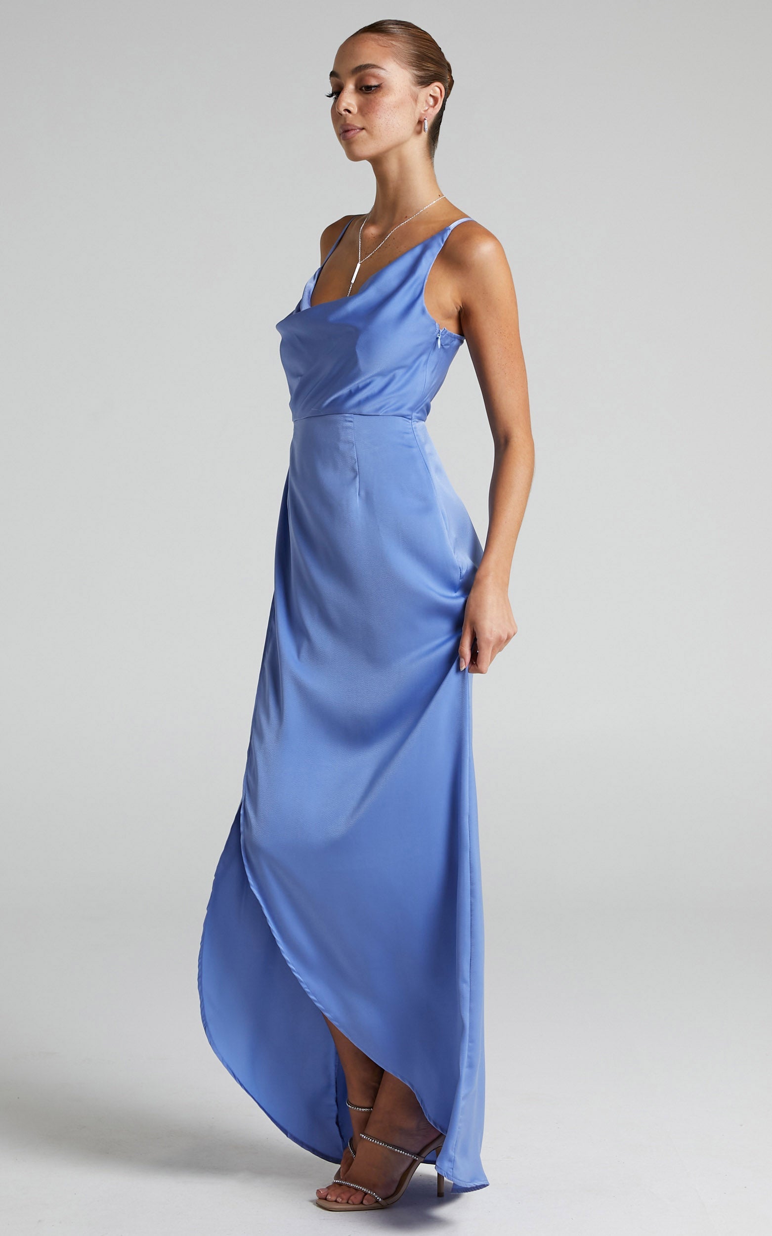 Rosemarie Asymmetrical Wrap Maxi Dress in Blue