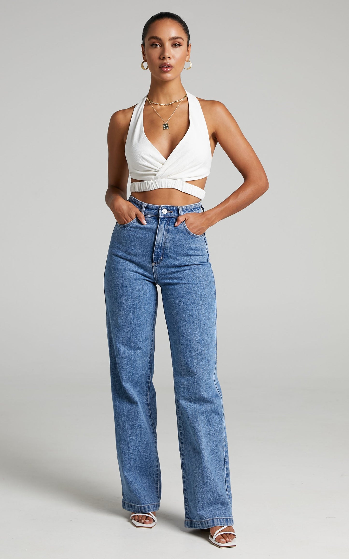Rubelita Cut Out Halter Neck Crop Top in Off White
