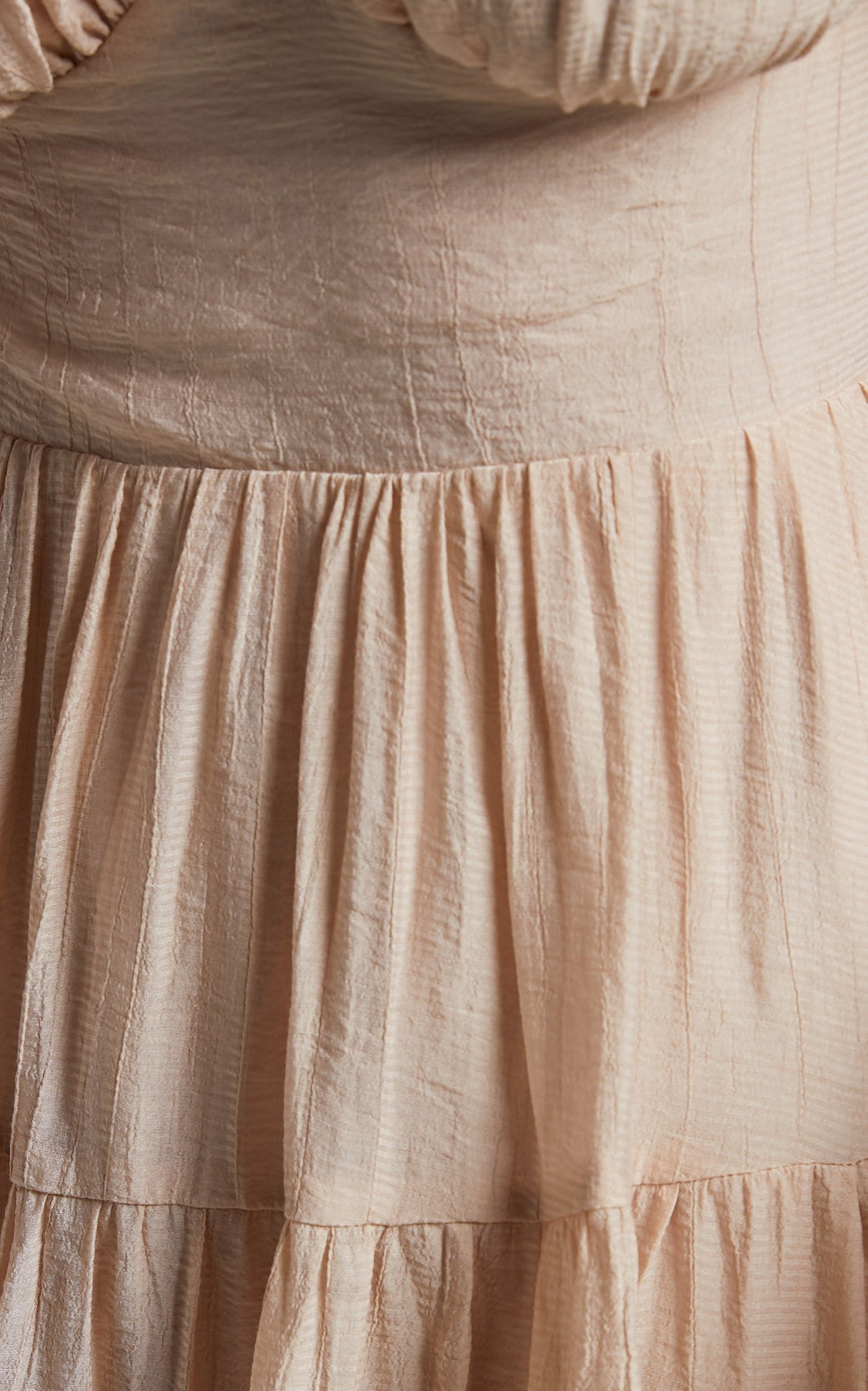 Shayna Mini Dress - Open Back Puff Sleeve Tiered Dress in Beige