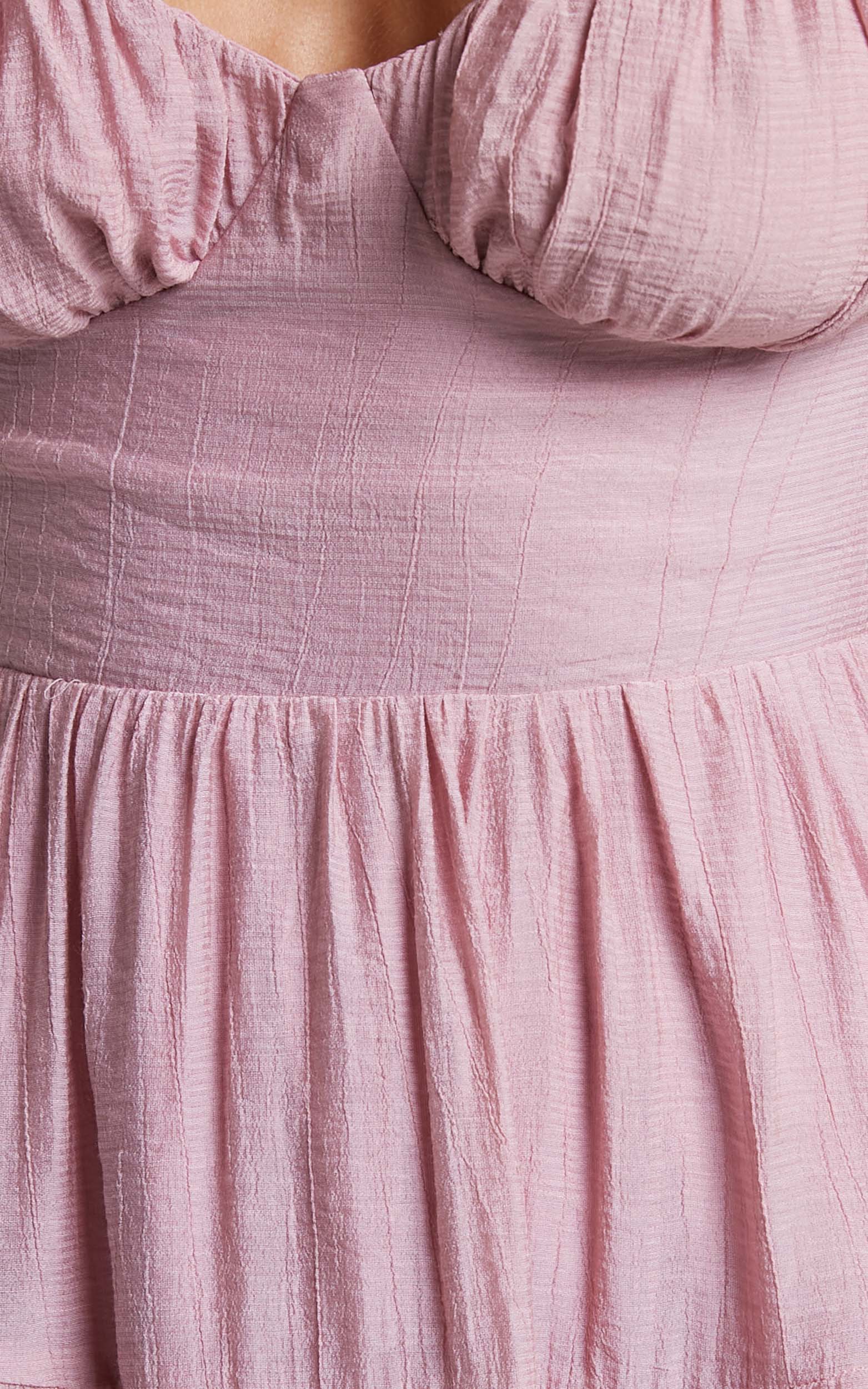 Shayna Mini Dress - Open Back Puff Sleeve Tiered Dress in Pink