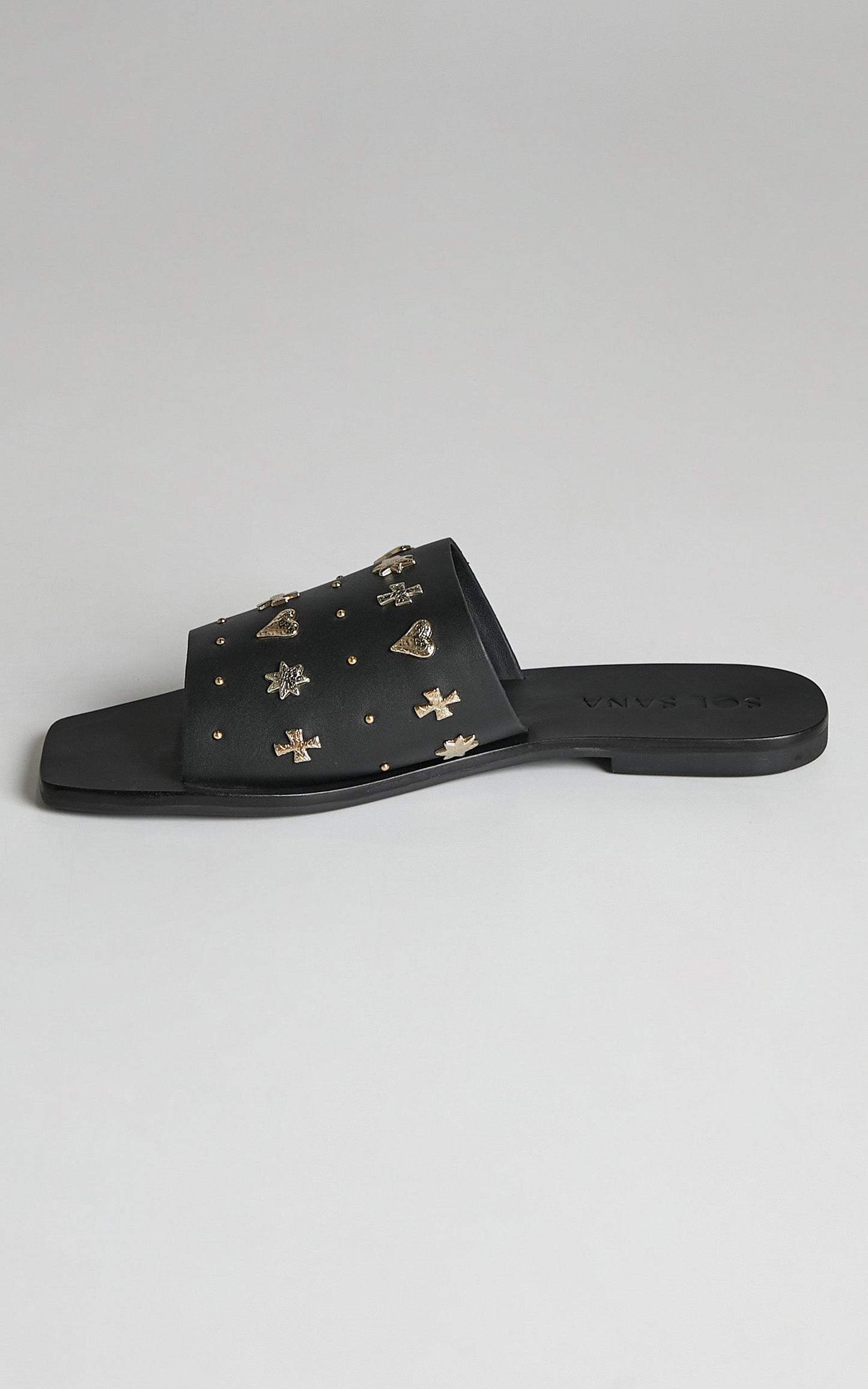 Sol Sana - Mila Slide Sandals in Black and Gold