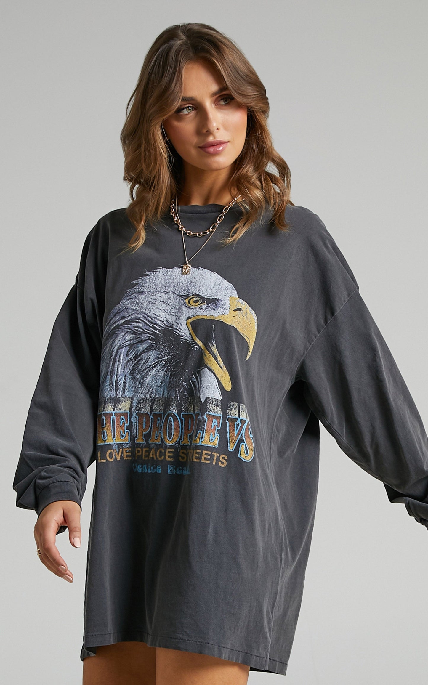 The People Vs - Eagle Week Longsleeve Tee Dress in Vintage Black