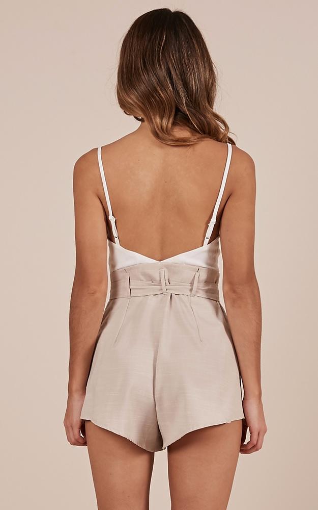 Tied Down Playsuit In White And Beige