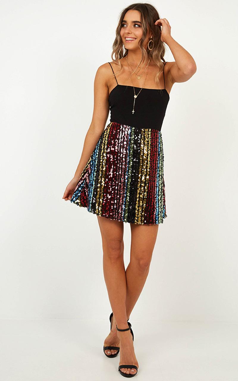 Be Your Best Skirt In Rainbow Sequin Stripe