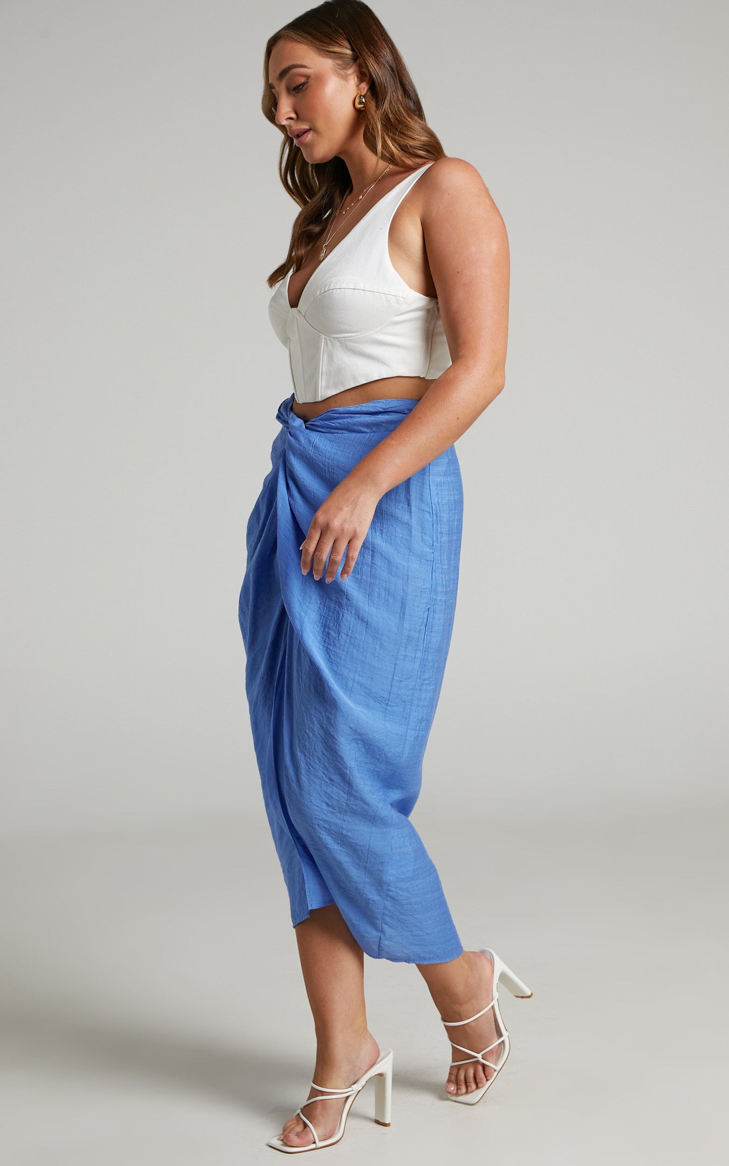 Charelyn Skirt - Twist Midi Skirt in Blue