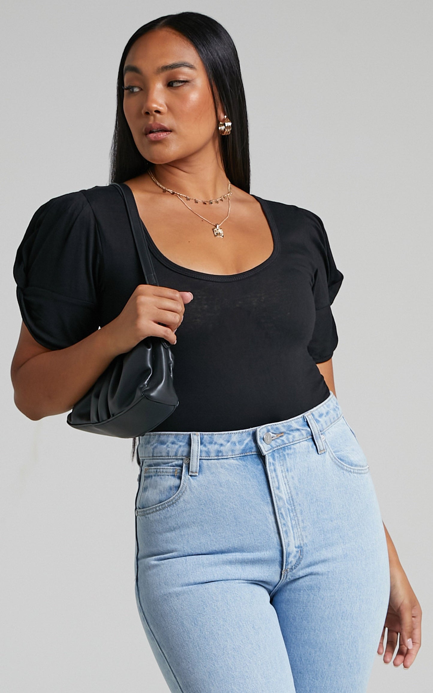 Franky Bodysuit - Short Twist Sleeve Bodysuit in Black