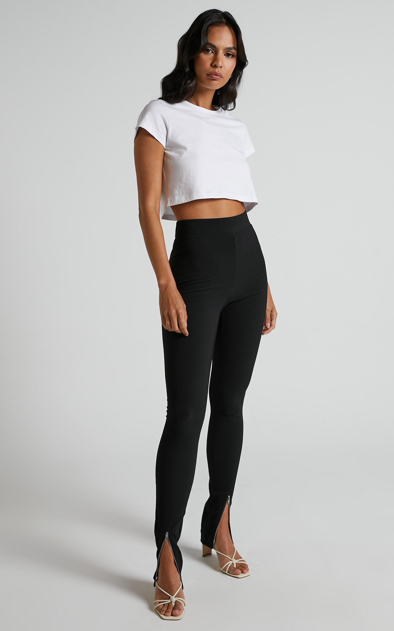 Smythe Leggings - High Waisted Front Hem Split Leggings in Black