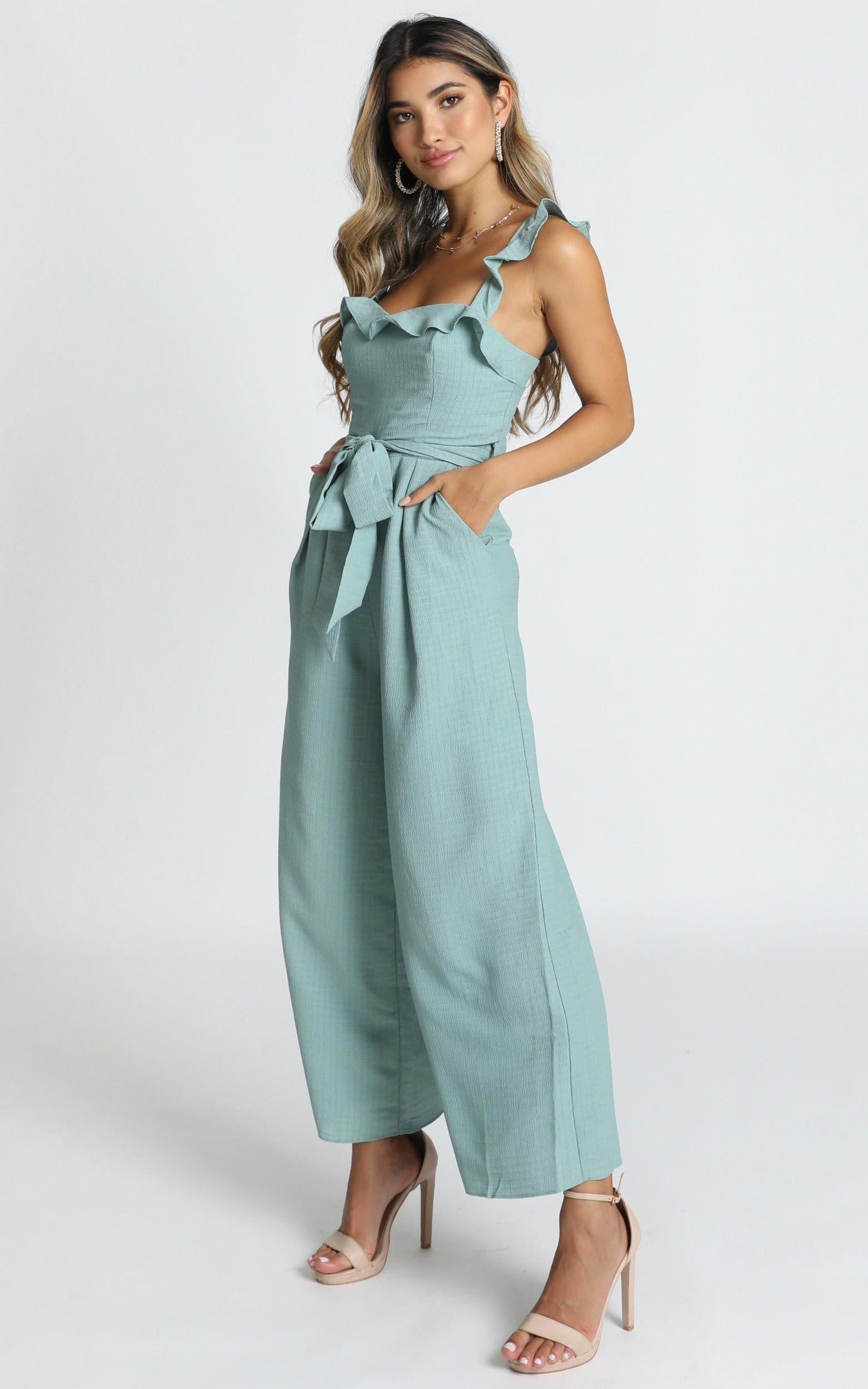 Cynthia Ruffle Jumpsuit in Sage