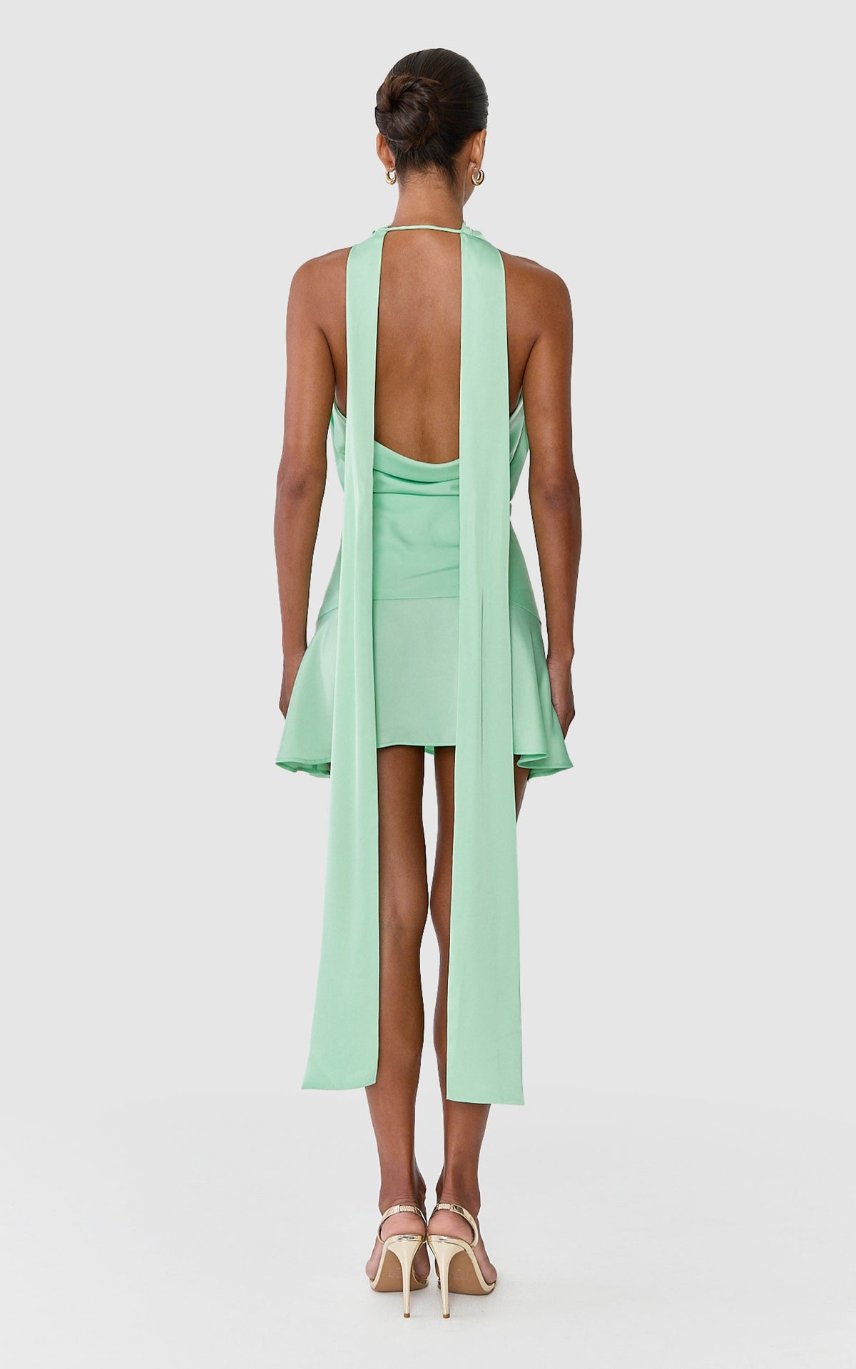 Celestine Mini Dress - Halter Cowl Neck Dropped Waist Dress in Mint Green