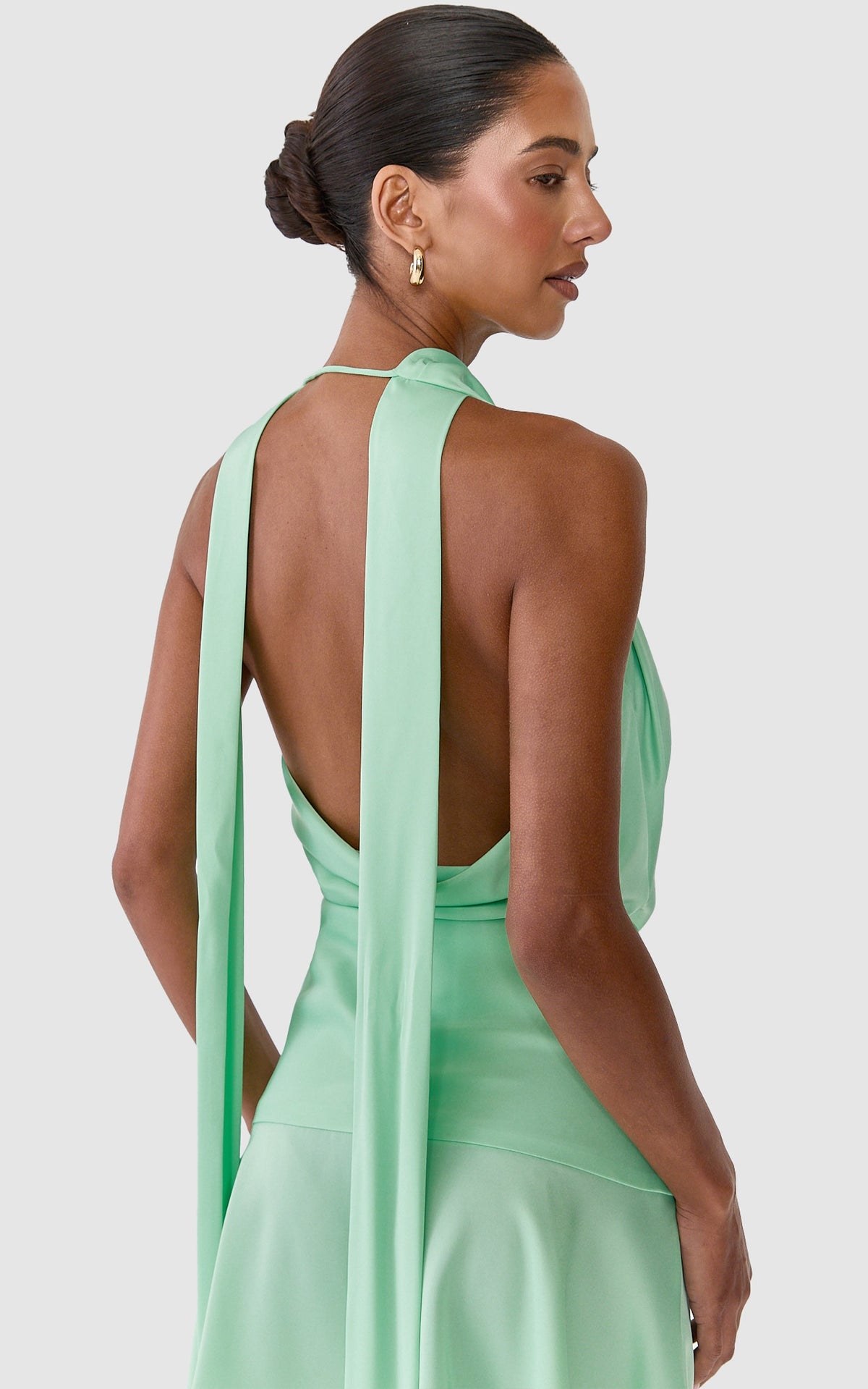Celestine Mini Dress - Halter Cowl Neck Dropped Waist Dress in Mint Green