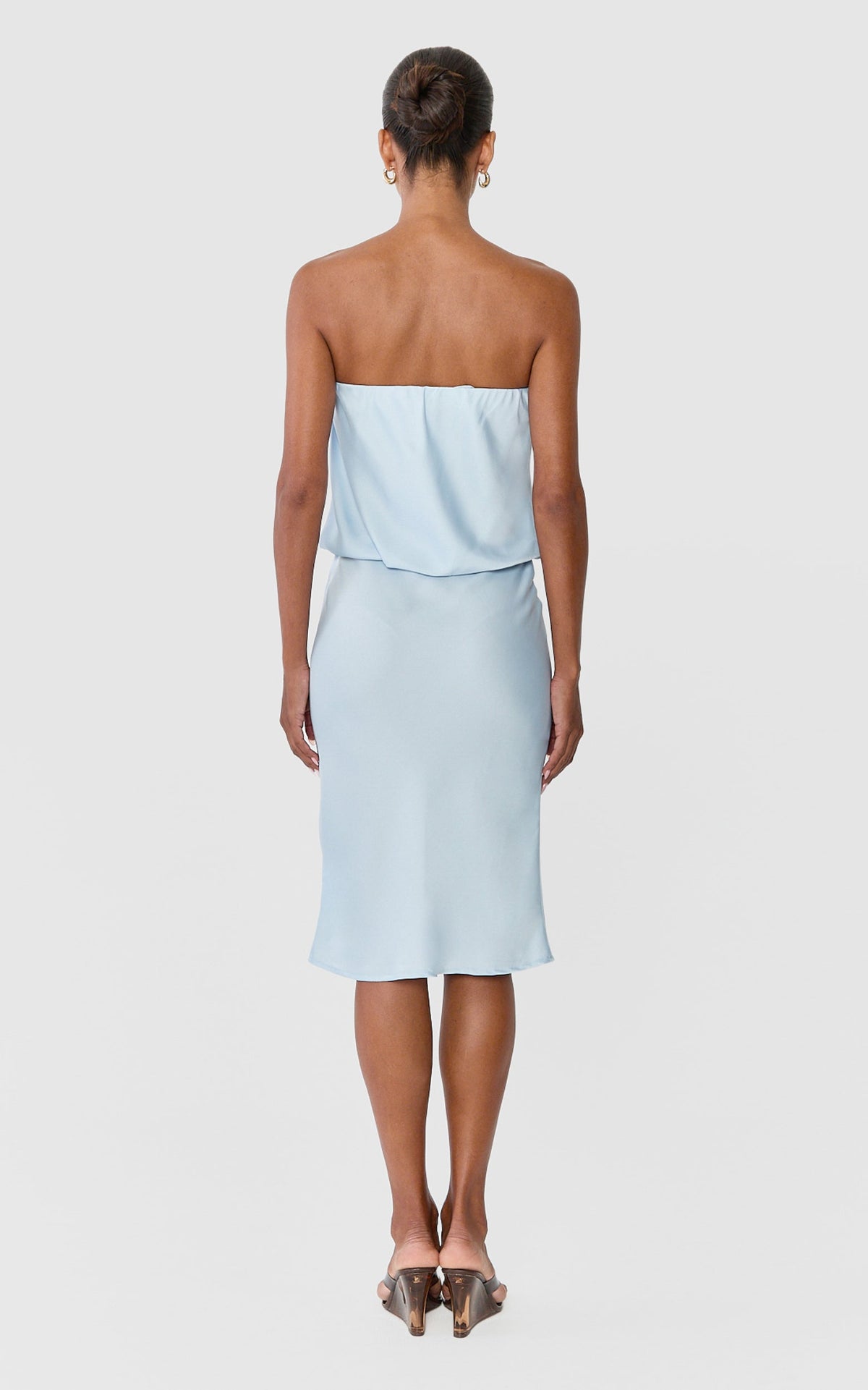 Floriane Midi Dress - Strapless Drop Waist Dress in Light Blue