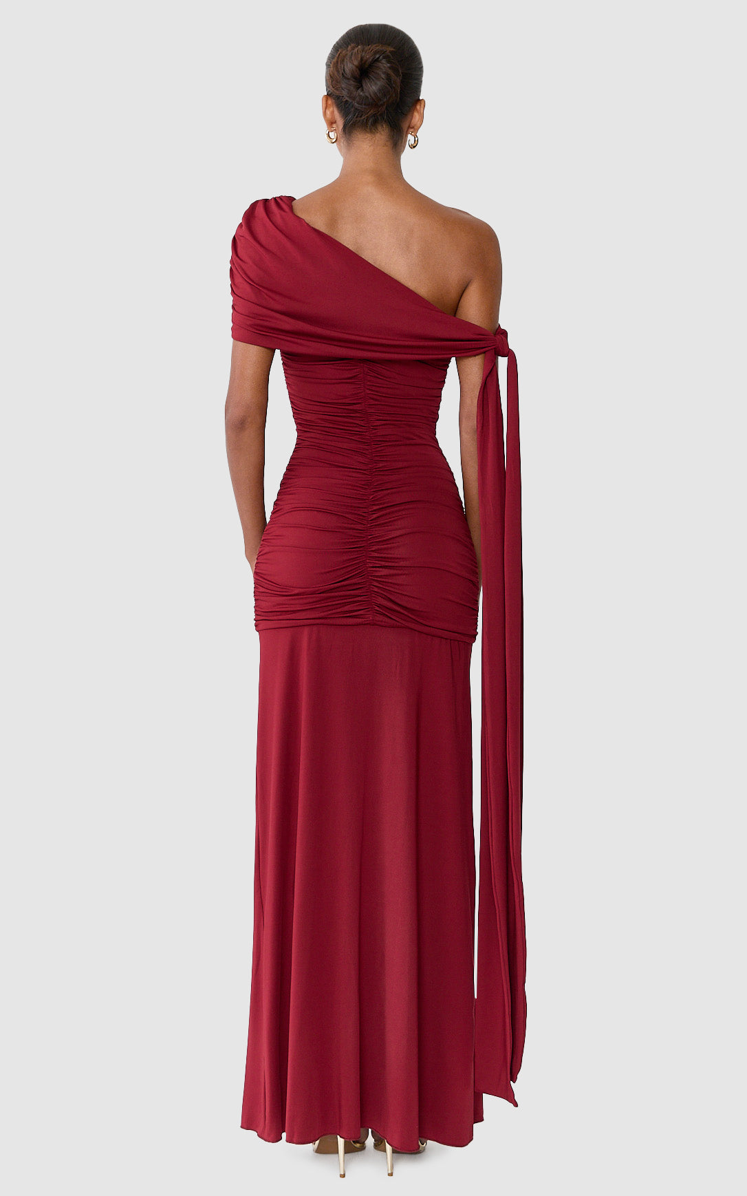 Bree Maxi Dress - Cape Tie Off Shoulder Fit And Flare Dress in Wine