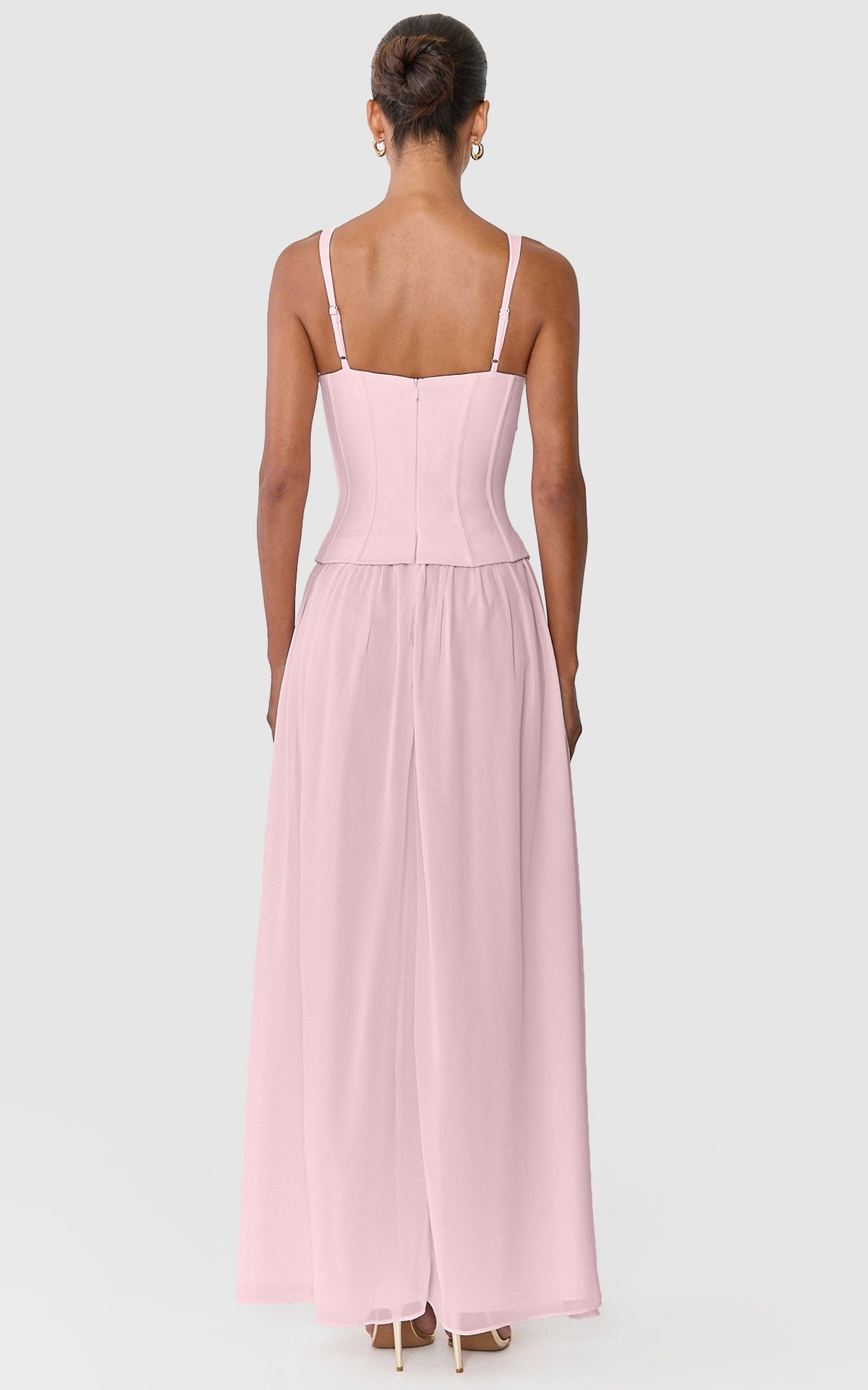Leah Maxi Dress - Drop Waist Bustier Maxi Dres With Lace Bust Detail And Chiffon Skirt in Pink