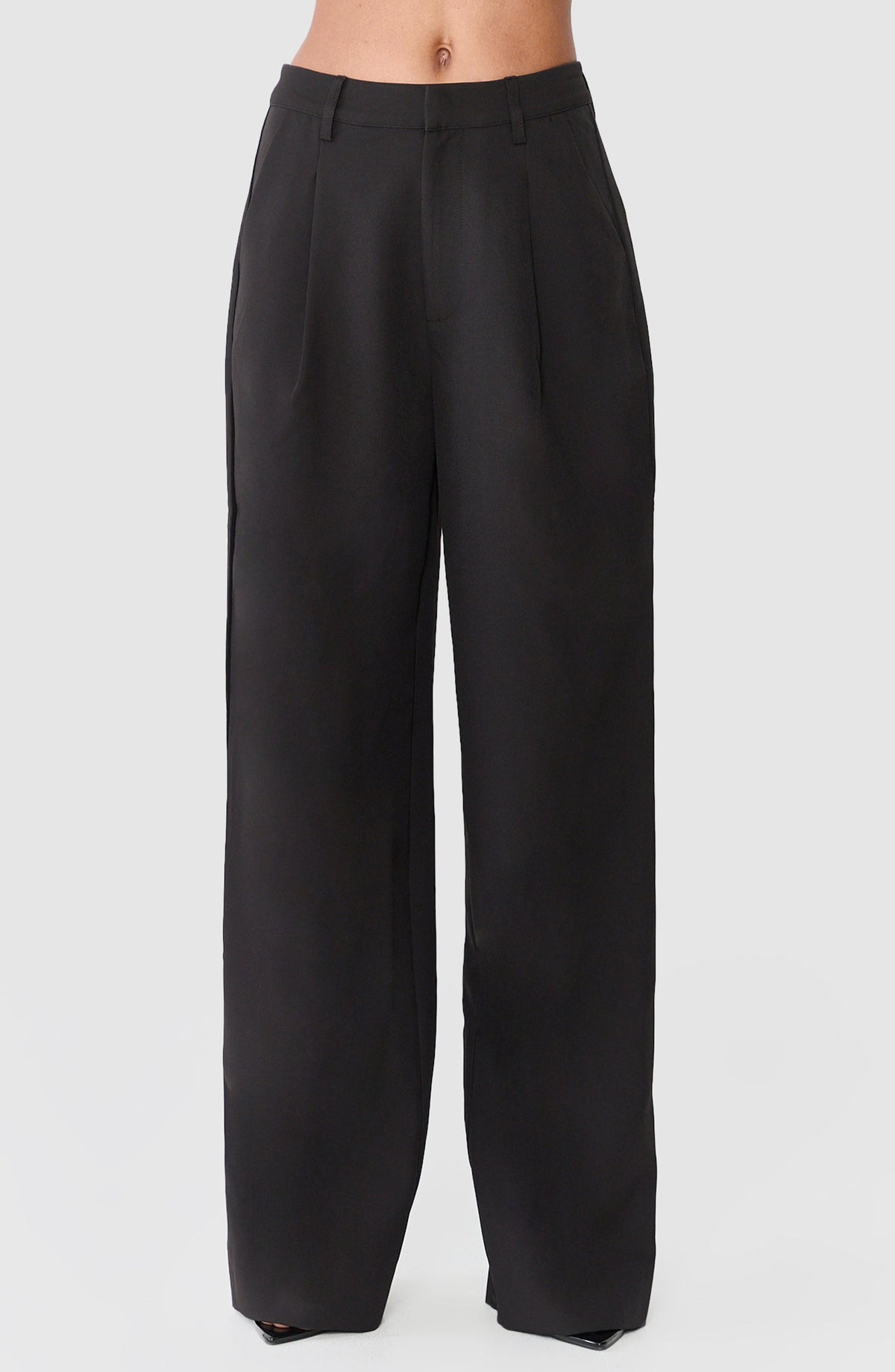 Valentina Two Piece Top and Pants Set - Off Shoulder Asymmetric Hem Top And Wide Leg Pants Set in Black