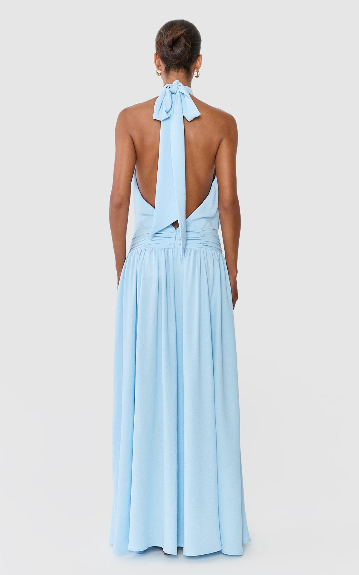 Moa Maxi Dress - Halter High Neck Backless Drop Waist Dress in Light Blue