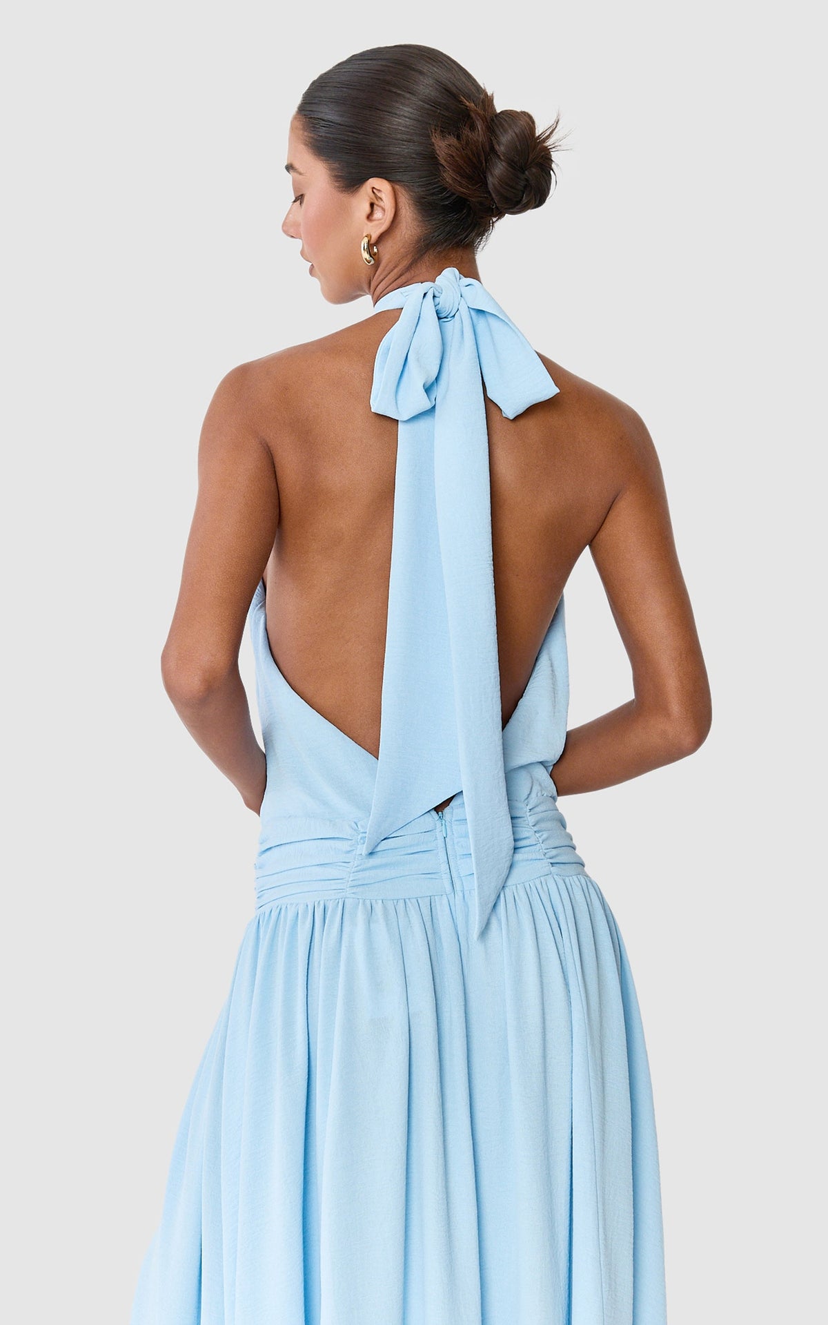 Moa Maxi Dress - Halter High Neck Backless Drop Waist Dress in Light Blue