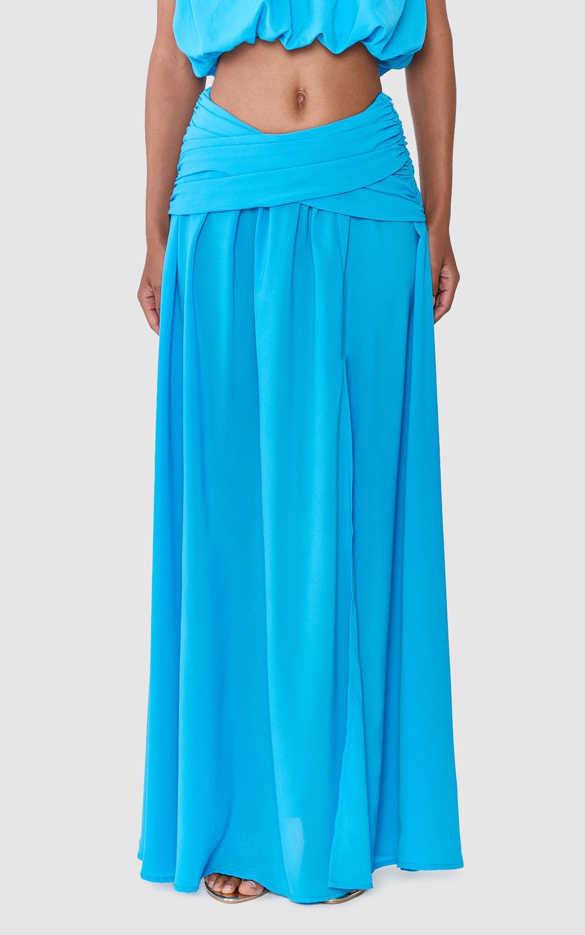 Naomi Maxi Skirt - Split Leg Wrap Waist Skirt in Blue