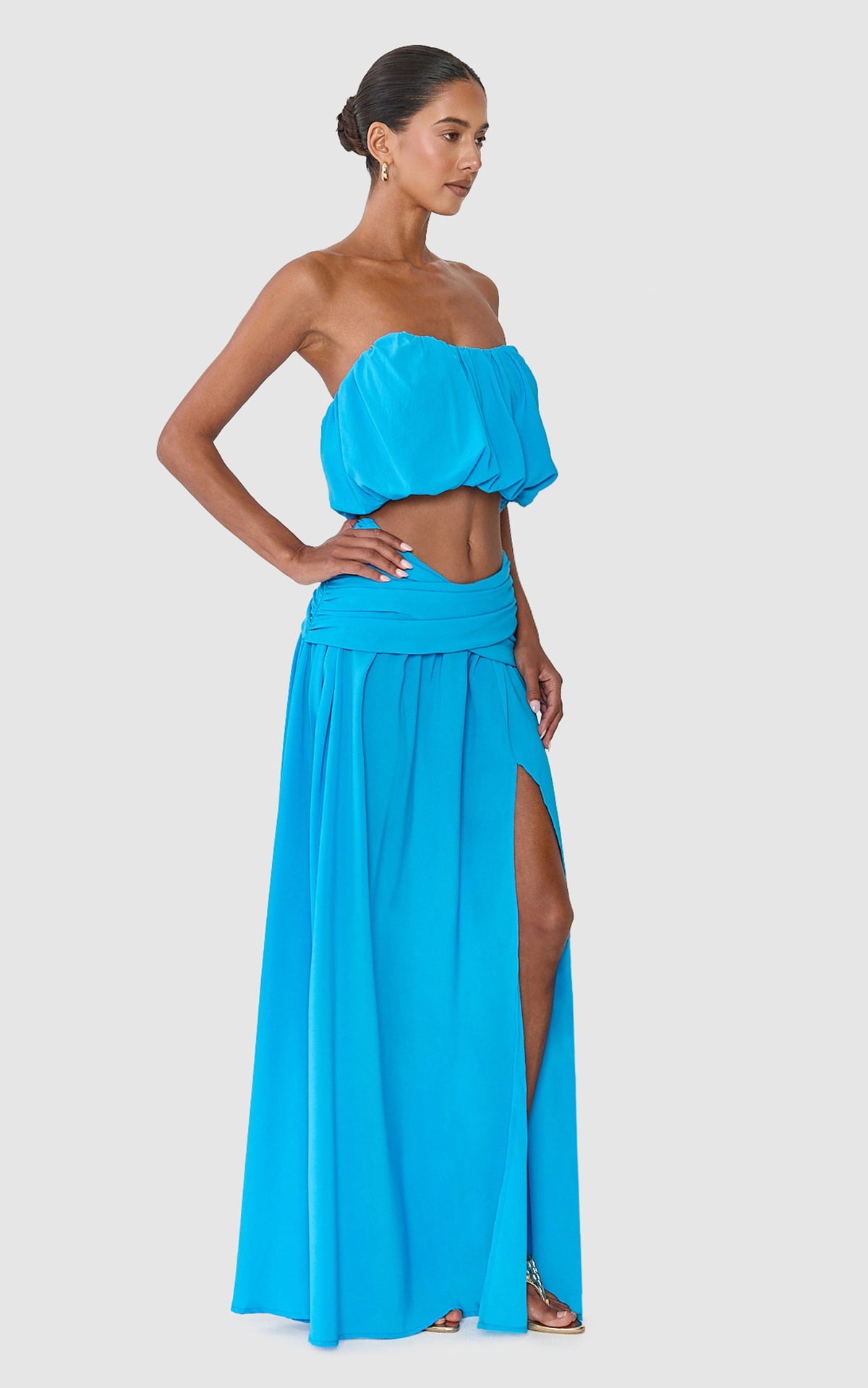 Naomi Maxi Skirt - Split Leg Wrap Waist Skirt in Blue