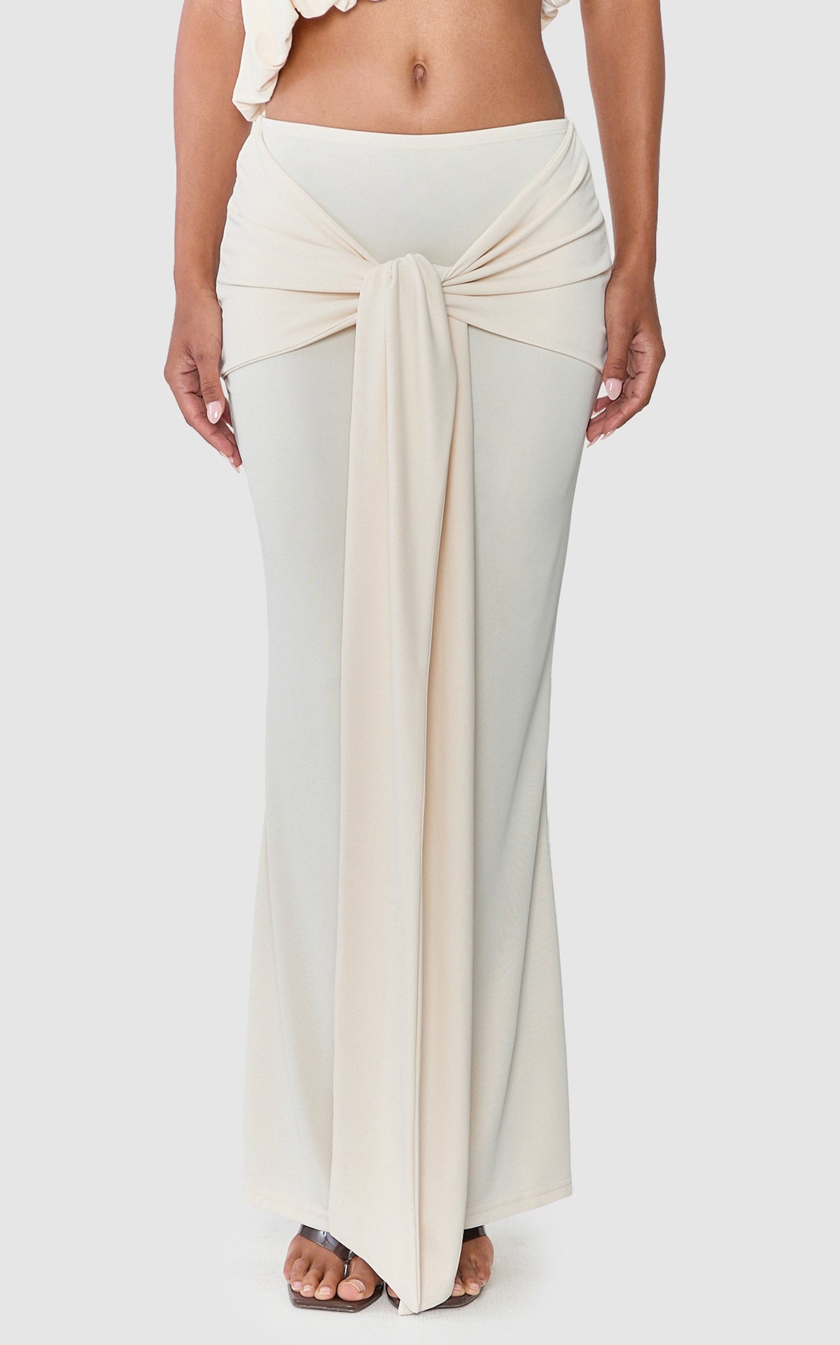 Natalia Maxi Skirt - Low Waisted Overlay Wrap Tie Skirt in Ivory