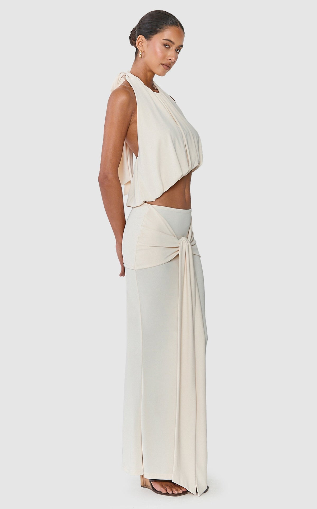 Natalia Maxi Skirt - Low Waisted Overlay Wrap Tie Skirt in Ivory