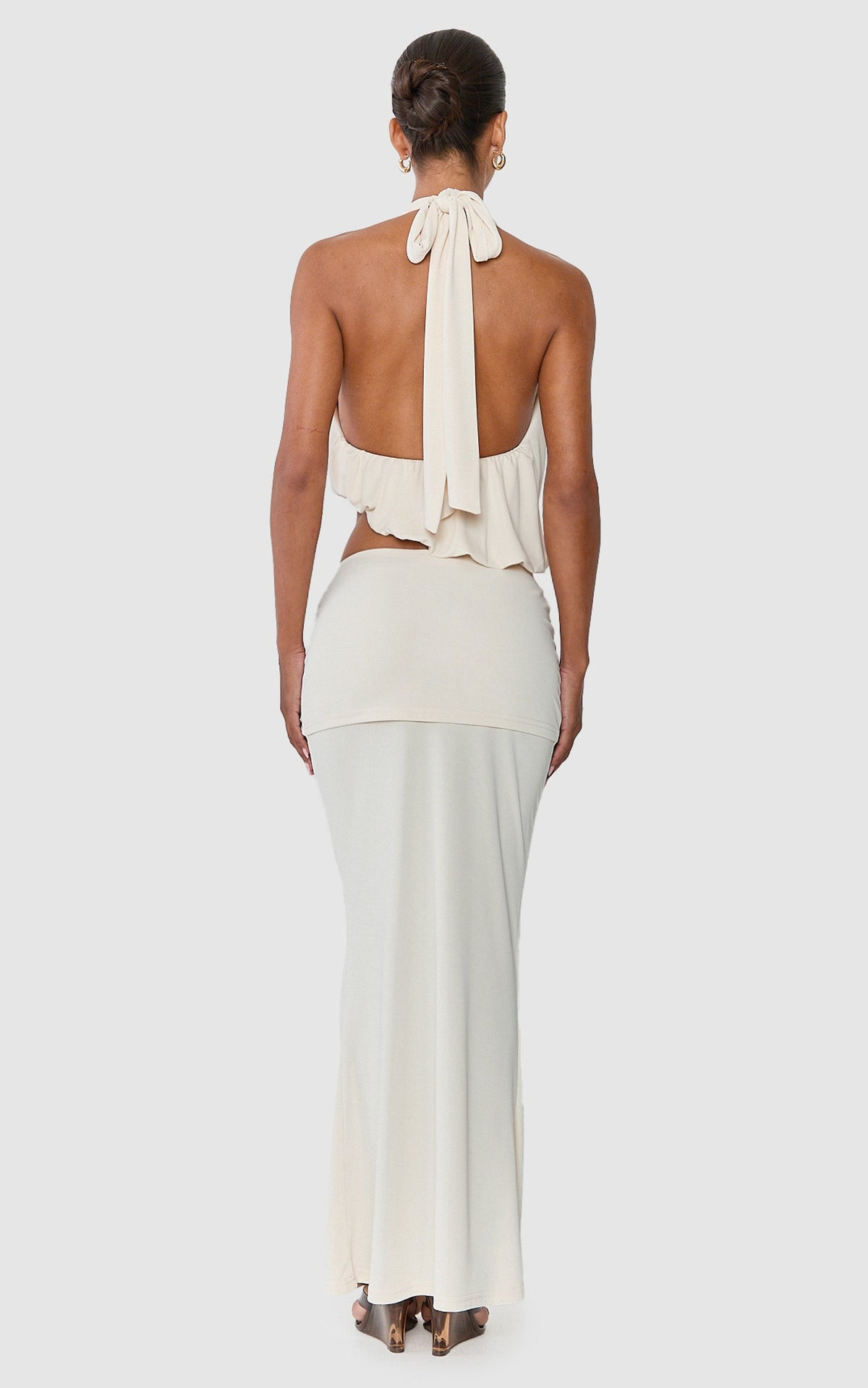 Natalia Maxi Skirt - Low Waisted Overlay Wrap Tie Skirt in Ivory