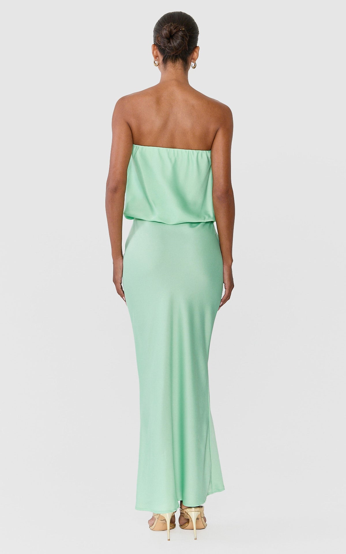 Valencia Midi Dress - Strapless Blouson Top Dropped Waist Dress in Mint Green