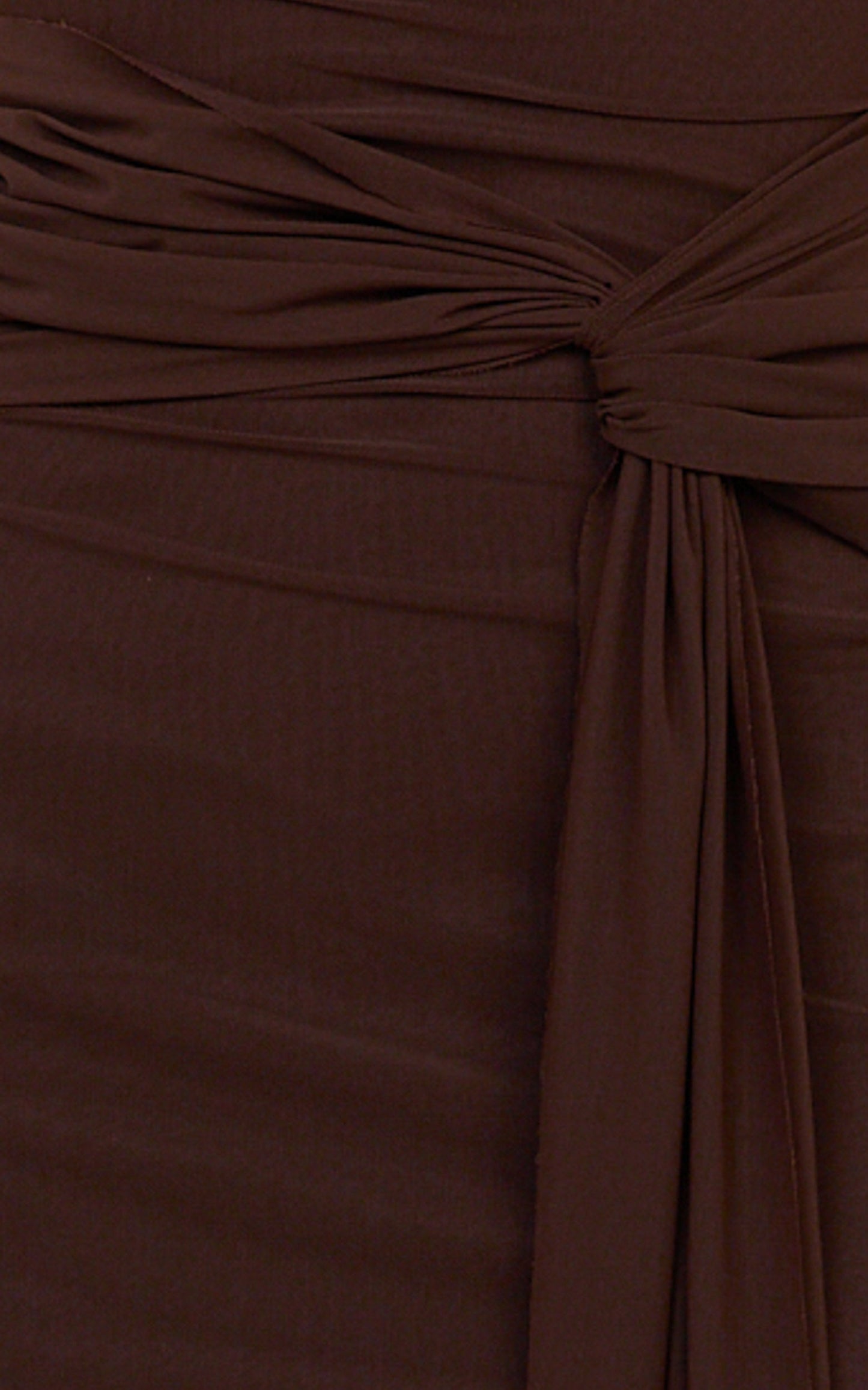 Jaimae Midi Dress - High Neck Side Knot Detail Mesh Dress in Chocolate