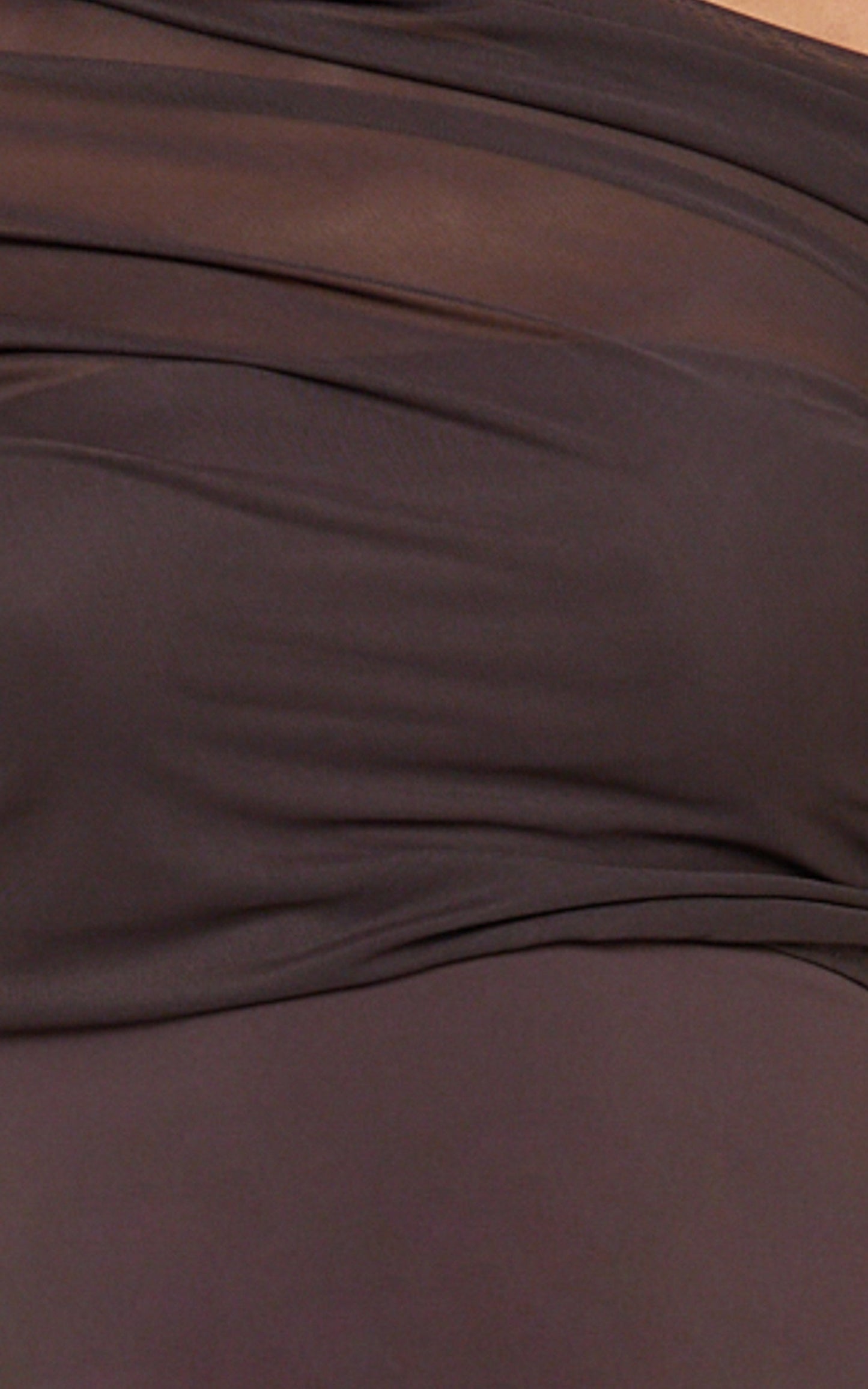Sophia Top - Draped One Shoulder Mesh Overlay Top in Chocolate