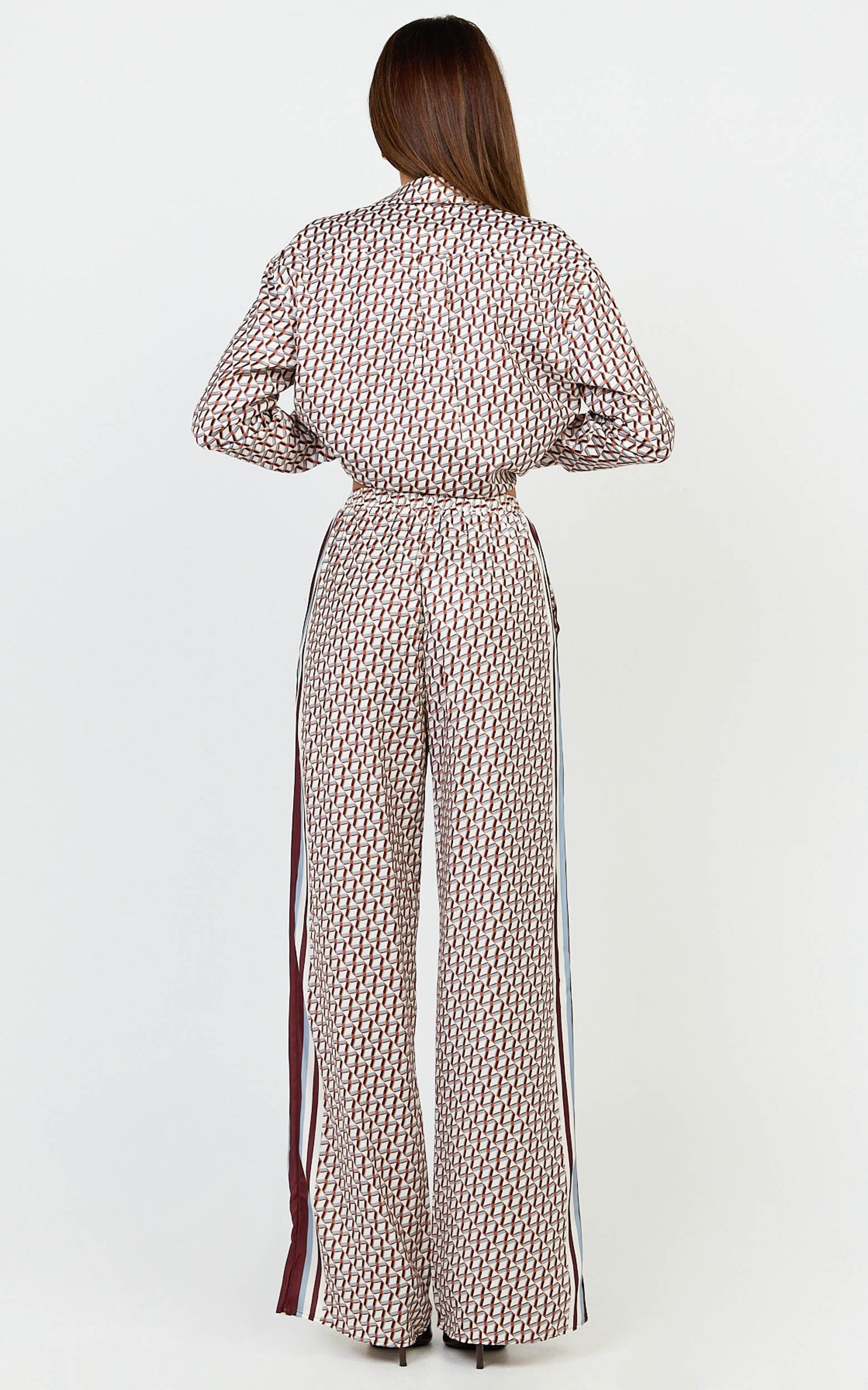 Noelle Pants- Geo Border Print High Elasticated Waist Relaxed Trousers in Geo Border Print
