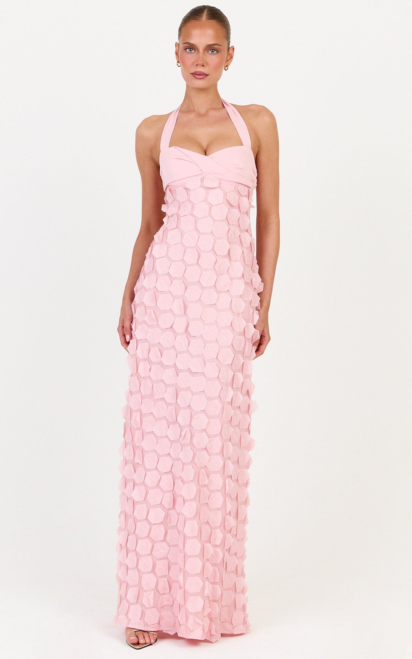 Sloane Maxi Dress - Sweetheart Halter Neck Dress in Pink
