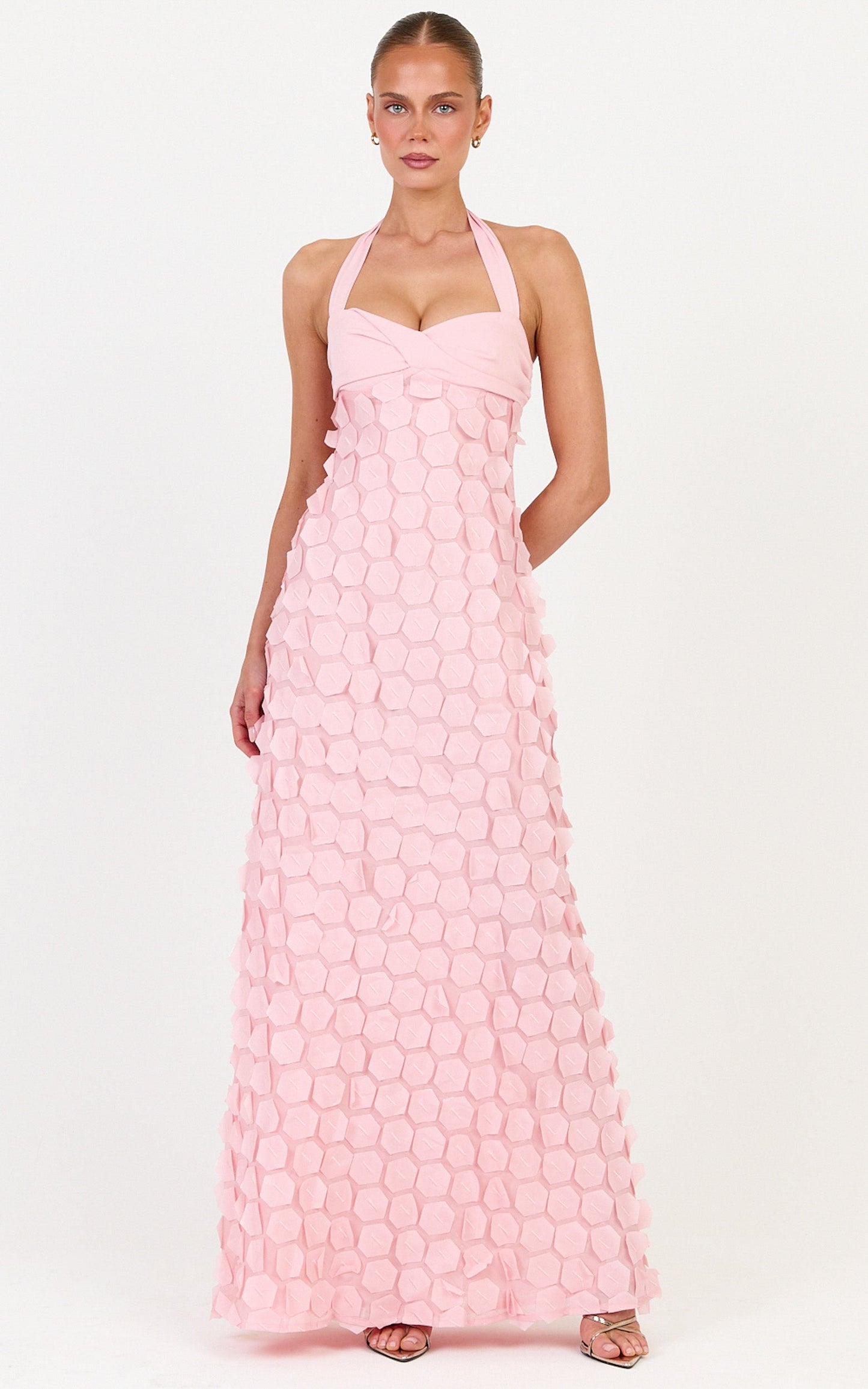 Sloane Maxi Dress - Sweetheart Halter Neck Dress in Pink