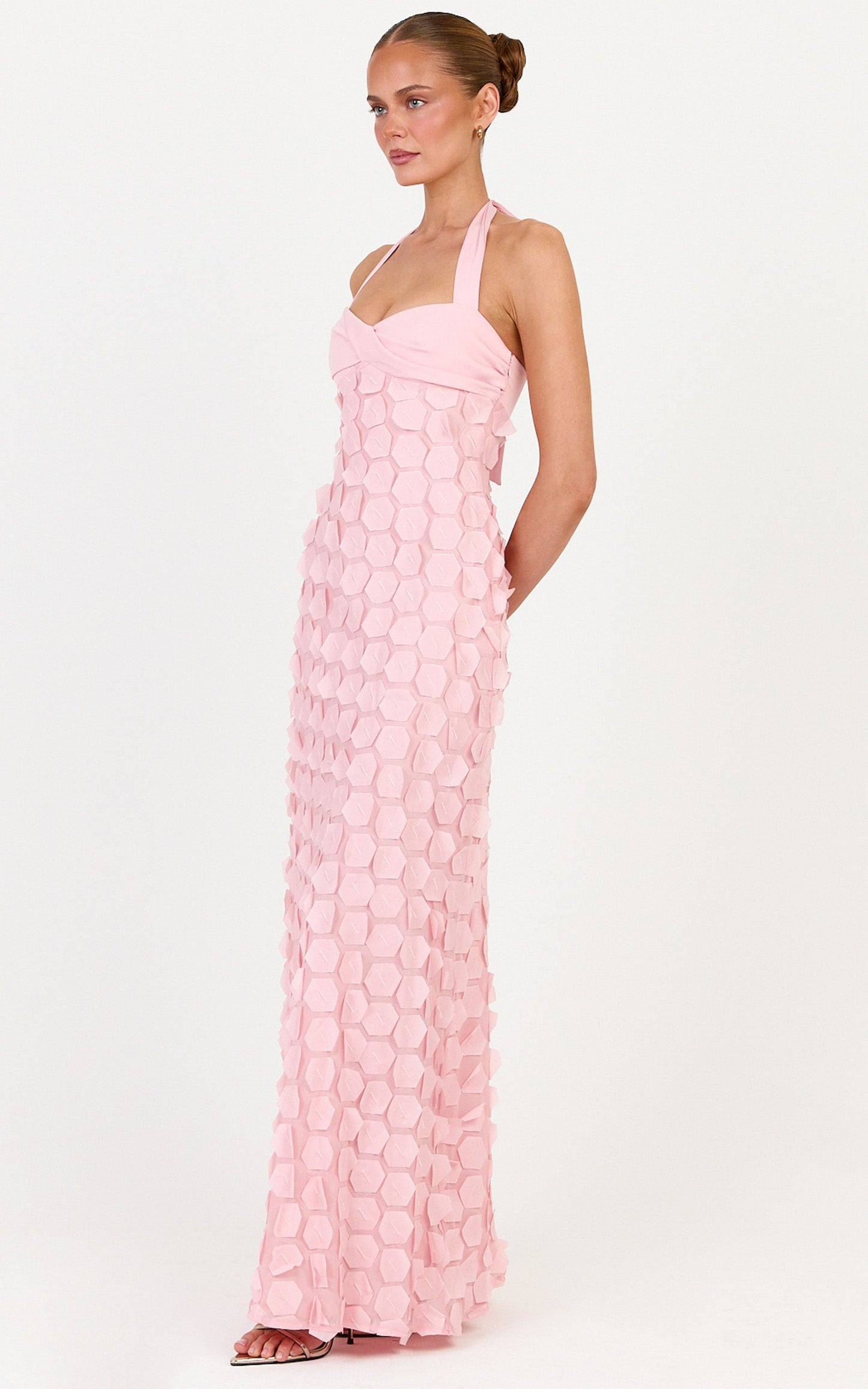 Sloane Maxi Dress - Sweetheart Halter Neck Dress in Pink
