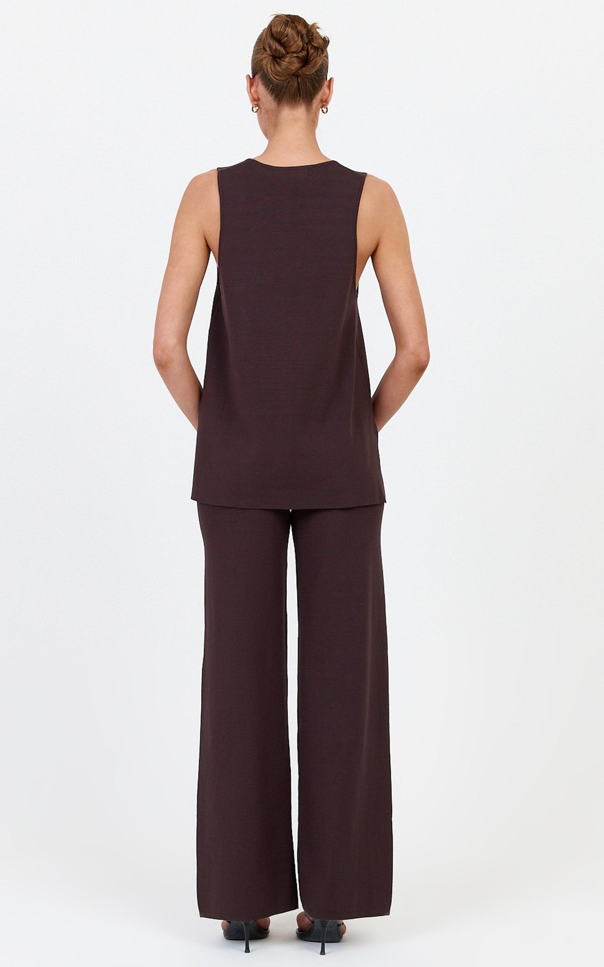 Leonie Two Piece Set - Knit Shell Top and Pant Set in Chocolate